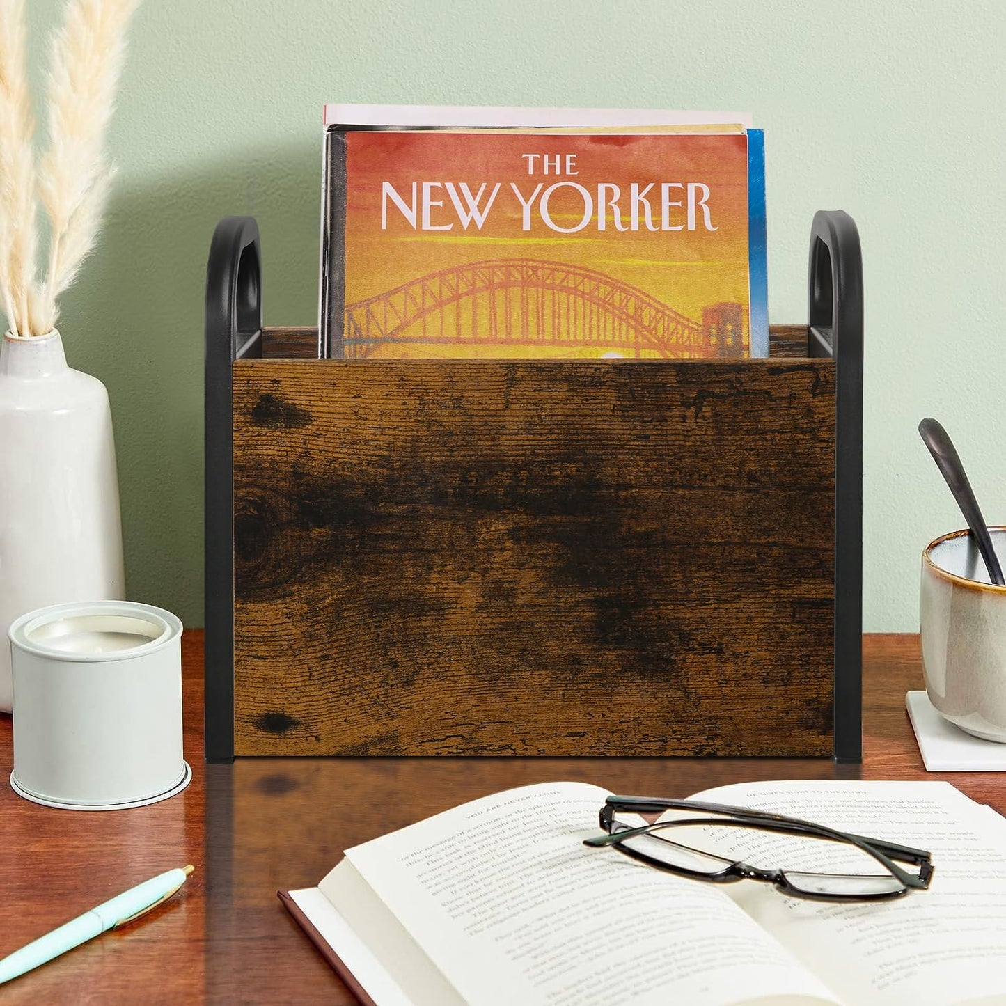 YINMIT Magazine Holder, Magazine Rack Floor, Magazine Storage Basket, Folder Organizer Bin for Books, Newspapers