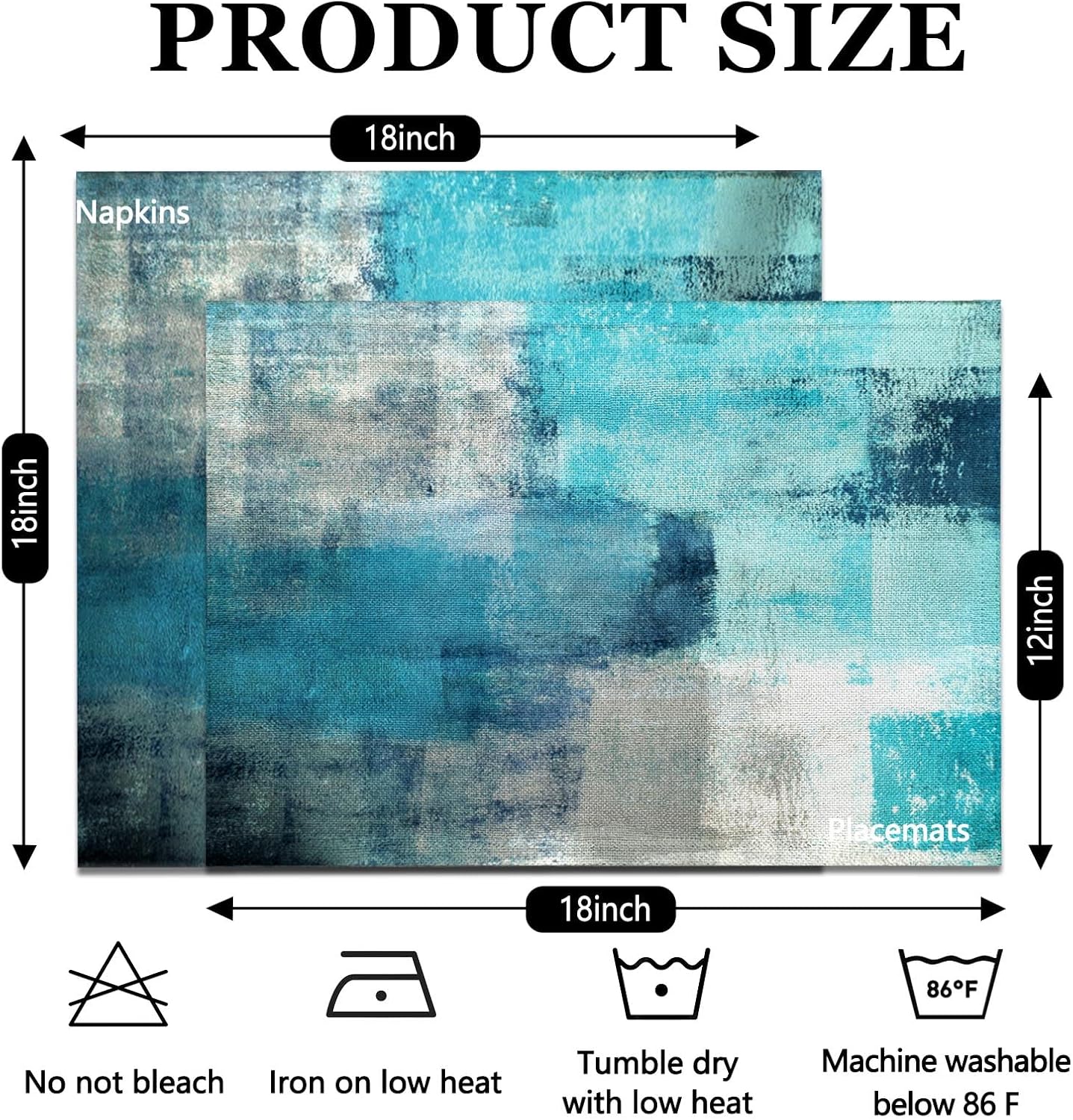 MCALK 4 Each Turquoise Placemats and Cloth Napkins Set of 8, Modern Abstract Art Painted Placemat for Home Kitchen