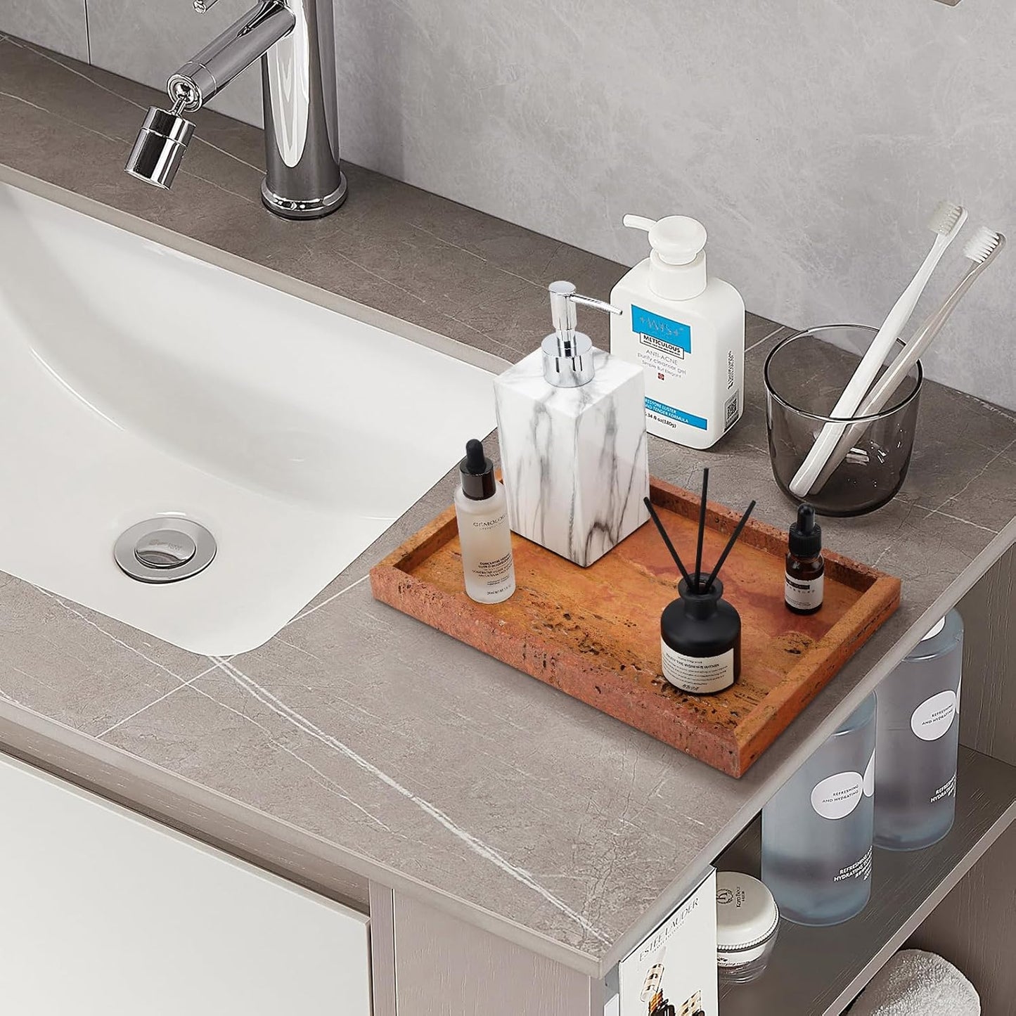 Real Natural Marble Tray / Red / 12 x 8 x 1.2