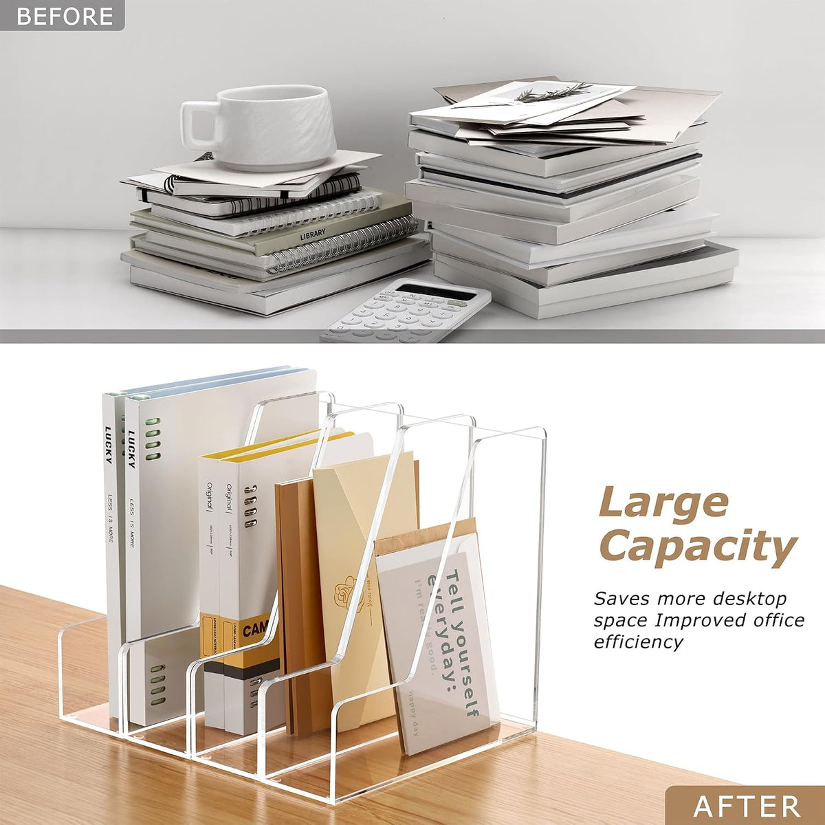 SANRUI 4 Pack Vertical File Holder, Acrylic Desk Organizer Magazine File Sorter for Magazines, Binders, Notebooks