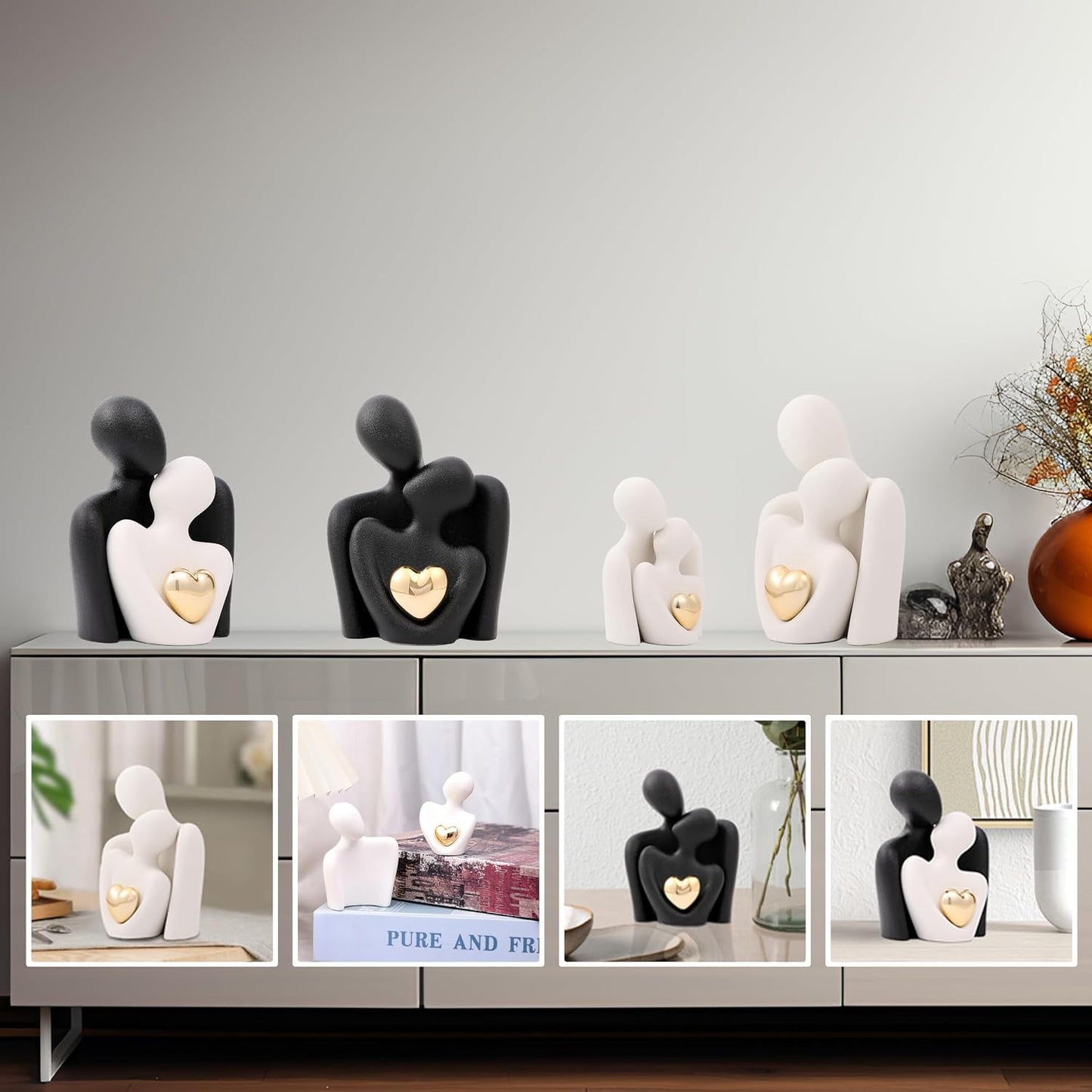 Hugging Love Sculpture Ceramic Home Decor / White / 4.72IN