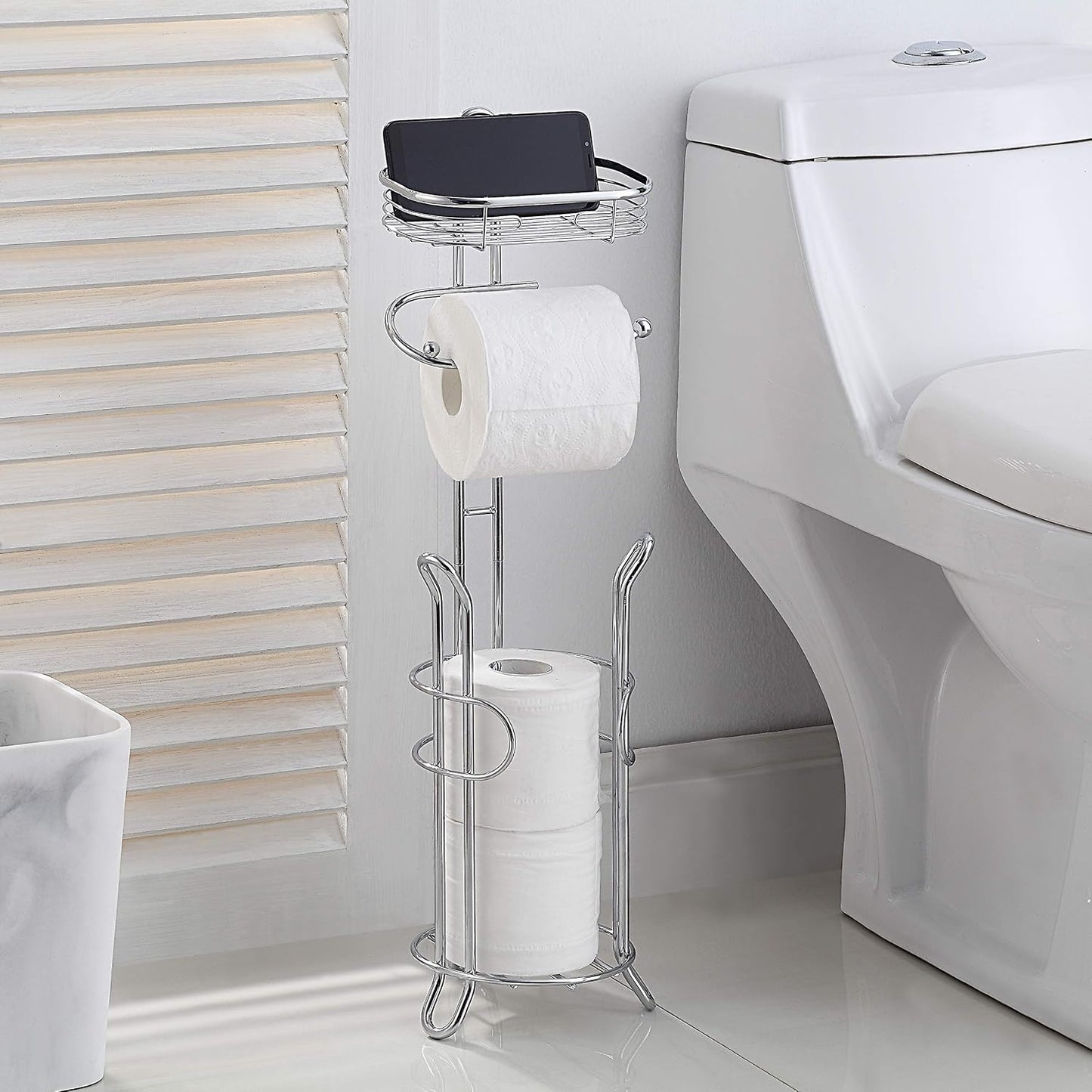 SunnyPoint Bathroom Heavyweight Toilet Tissue Paper Roll Storage Holder Stand with Reserve and Shelve, The Reserve Area