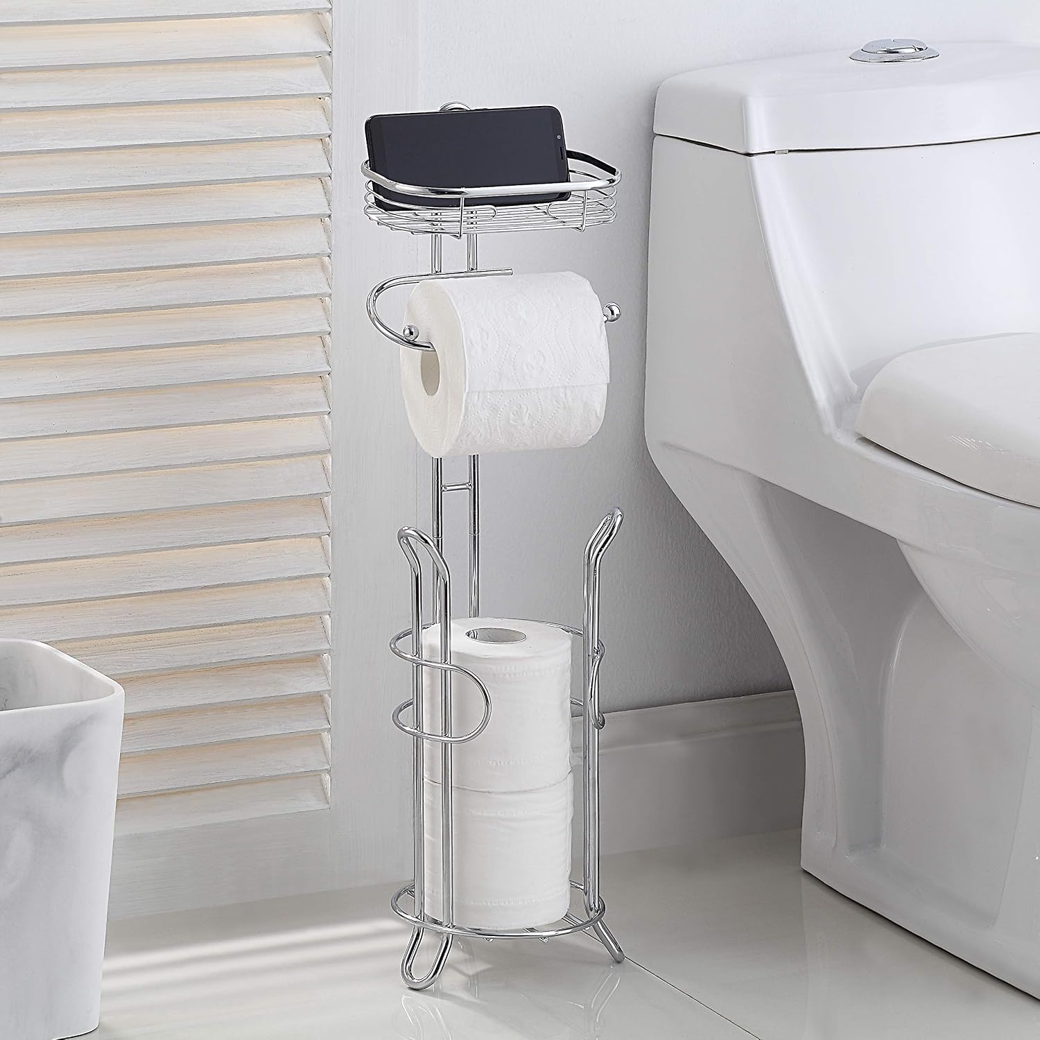 SunnyPoint Bathroom Heavyweight Toilet Tissue Paper Roll Storage Holder Stand with Reserve and Shelve, The Reserve Area