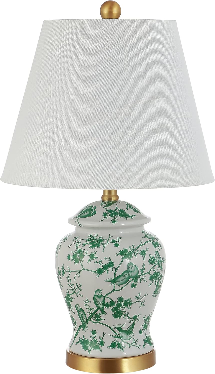 JONATHAN Y Penelope Ginger Jar 22" LED Table Lamp, White/Green | Chinoiserie, Ceramic Metal Construction, French