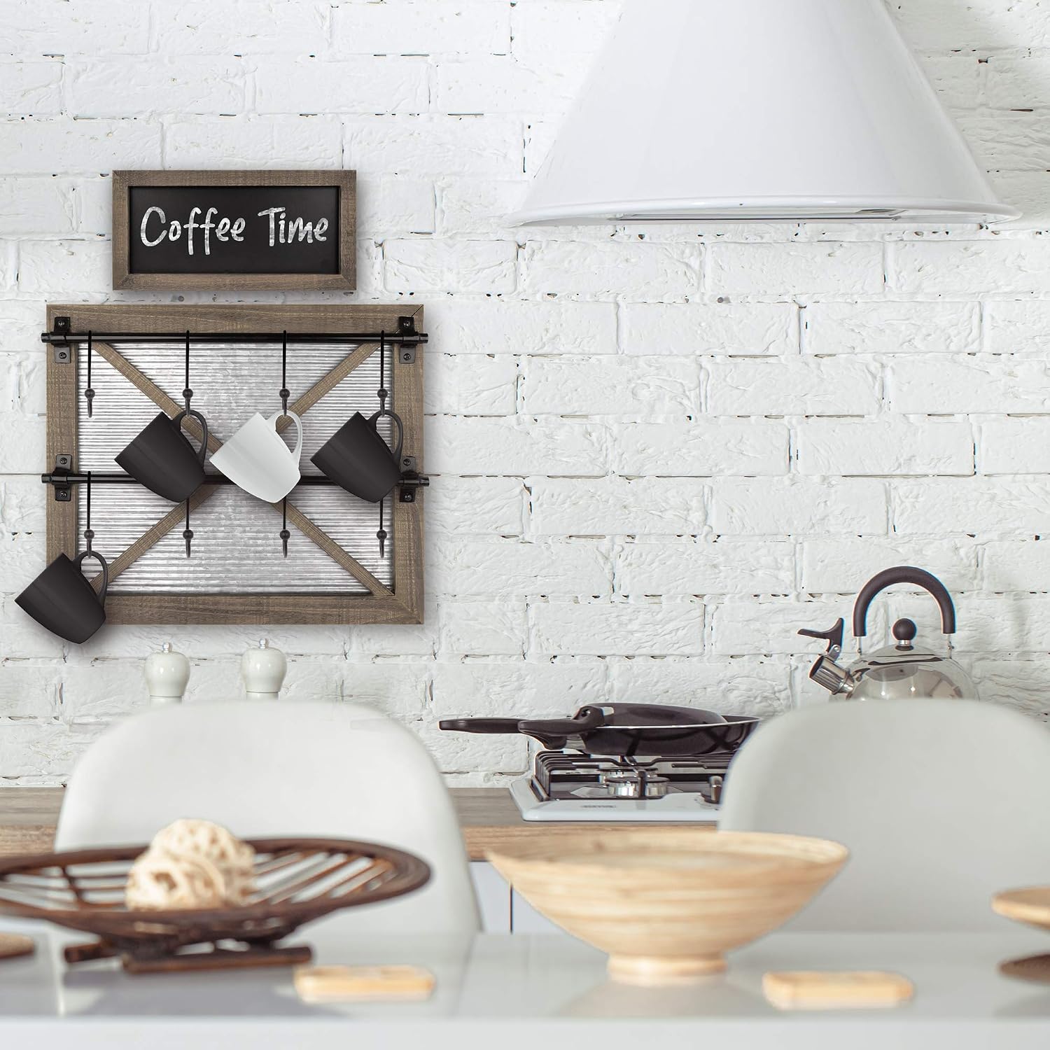 Autumn Alley Rustic Farmhouse Mug Rack Wall Mounted with Blackboard for Coffee Sign Decor - Galvanized Farmhouse