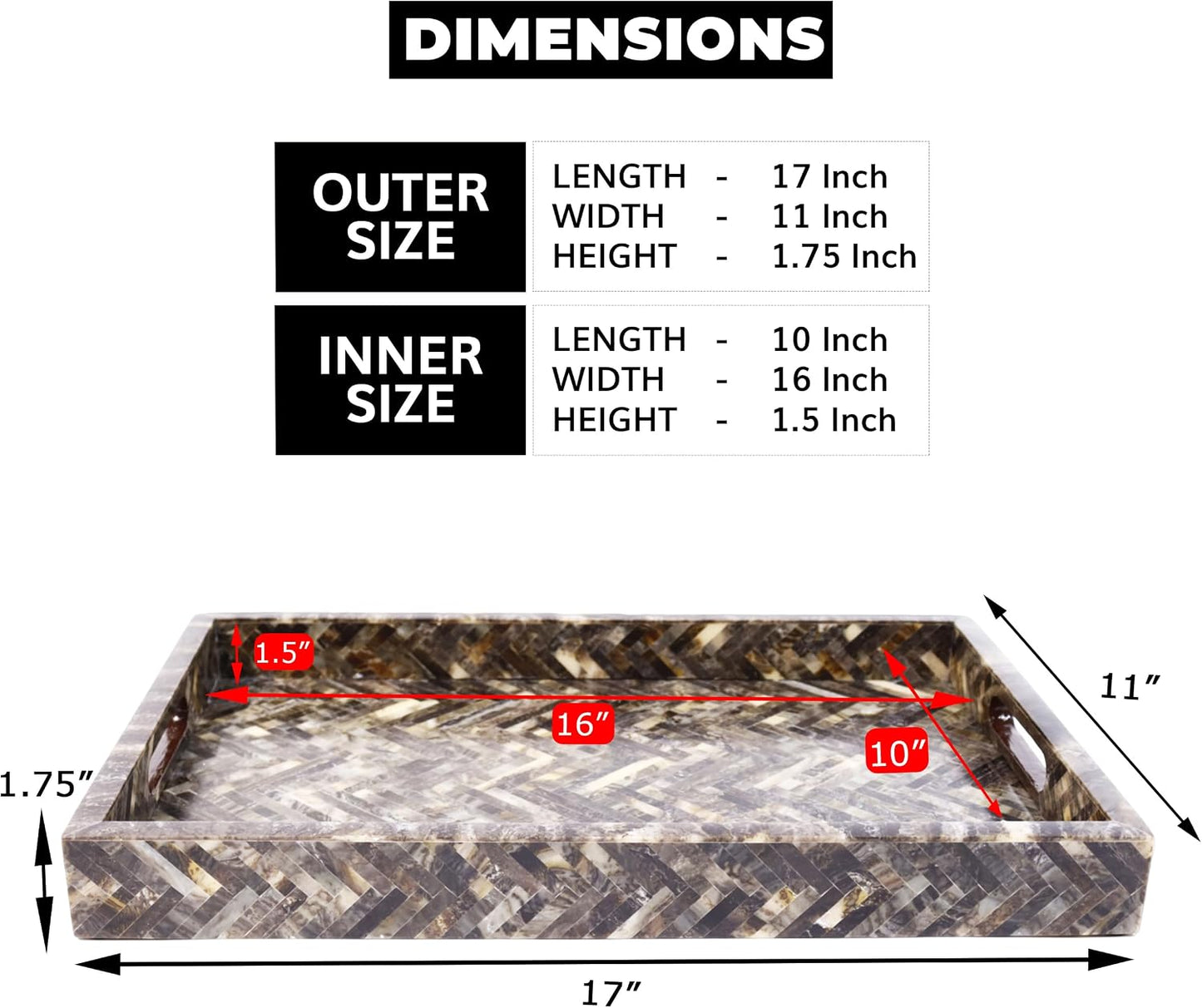 Decorative Tray / Rectangular Serving Tray / 17 x 11 x 2 / Discovery Fantazia