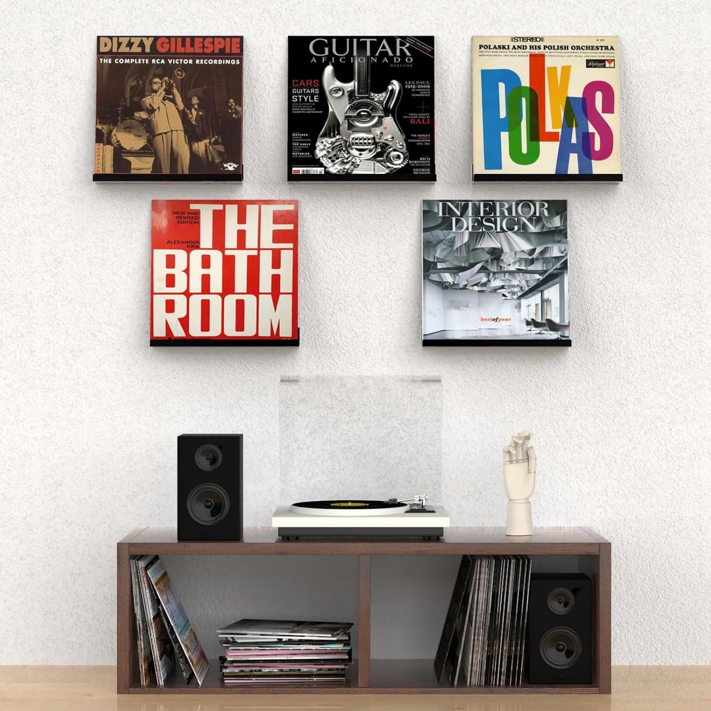 ILYXY Acrylic Vinyl Record Holder Wall Mount – 8 Pack 12-Inch Floating Vinyl Shelves, Black Record Display Frames for