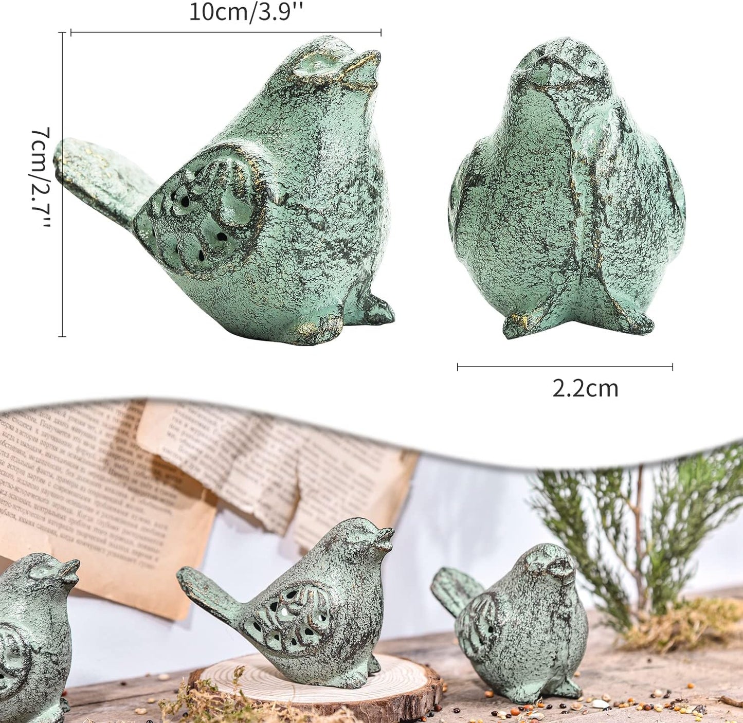 Cast Iron Desktop Ornament / Green & Birds