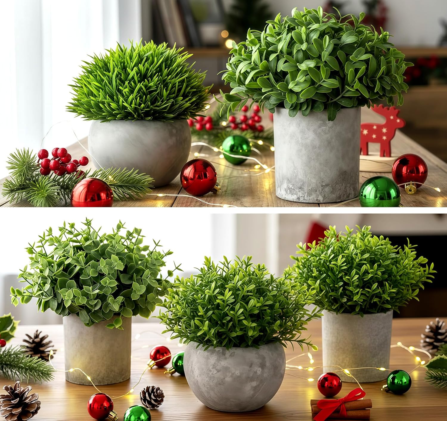 Artificial Eucalyptus Mini Potted Plant Indoor Greenery Plastic Fake / 2 Green+3 Grey / Set of 5