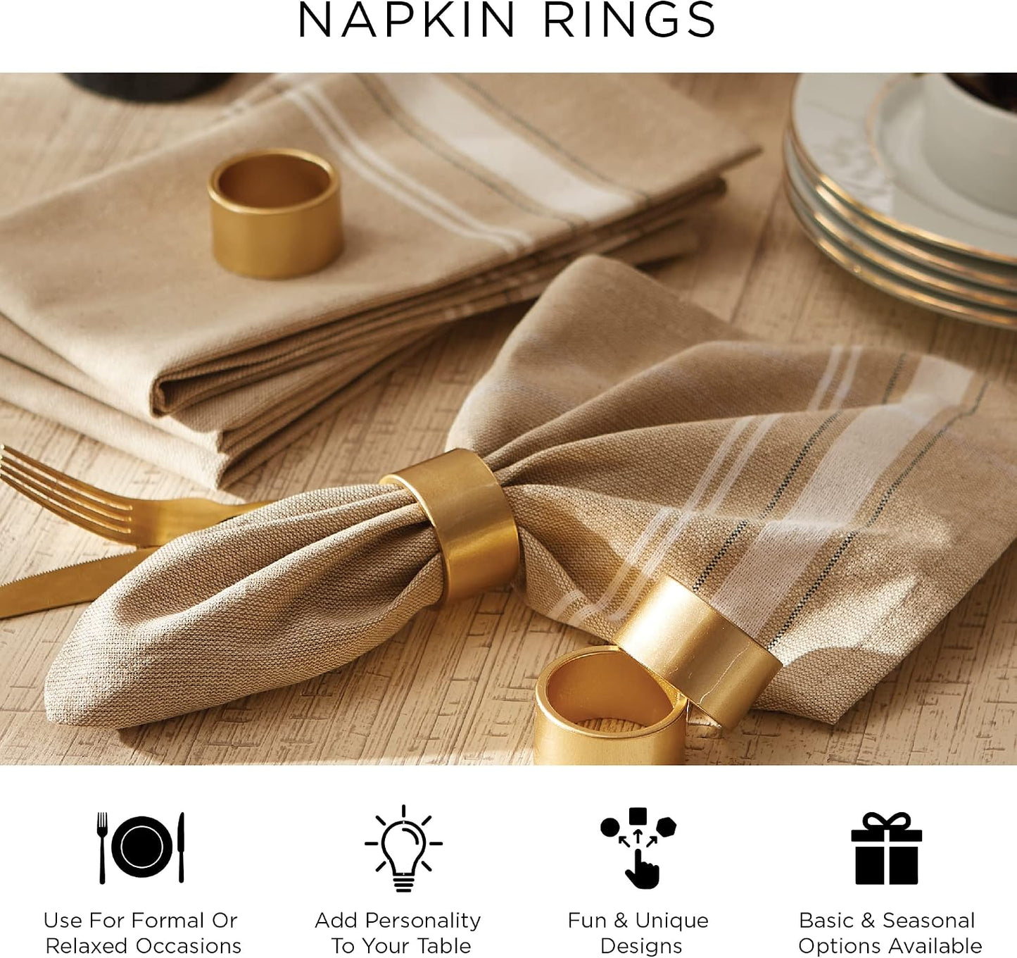 DII Christmas Thanksgiving Holiday Tabletop Décor Collection Decorative Napkin Ring Holder Set, 2" Diameter, Silver