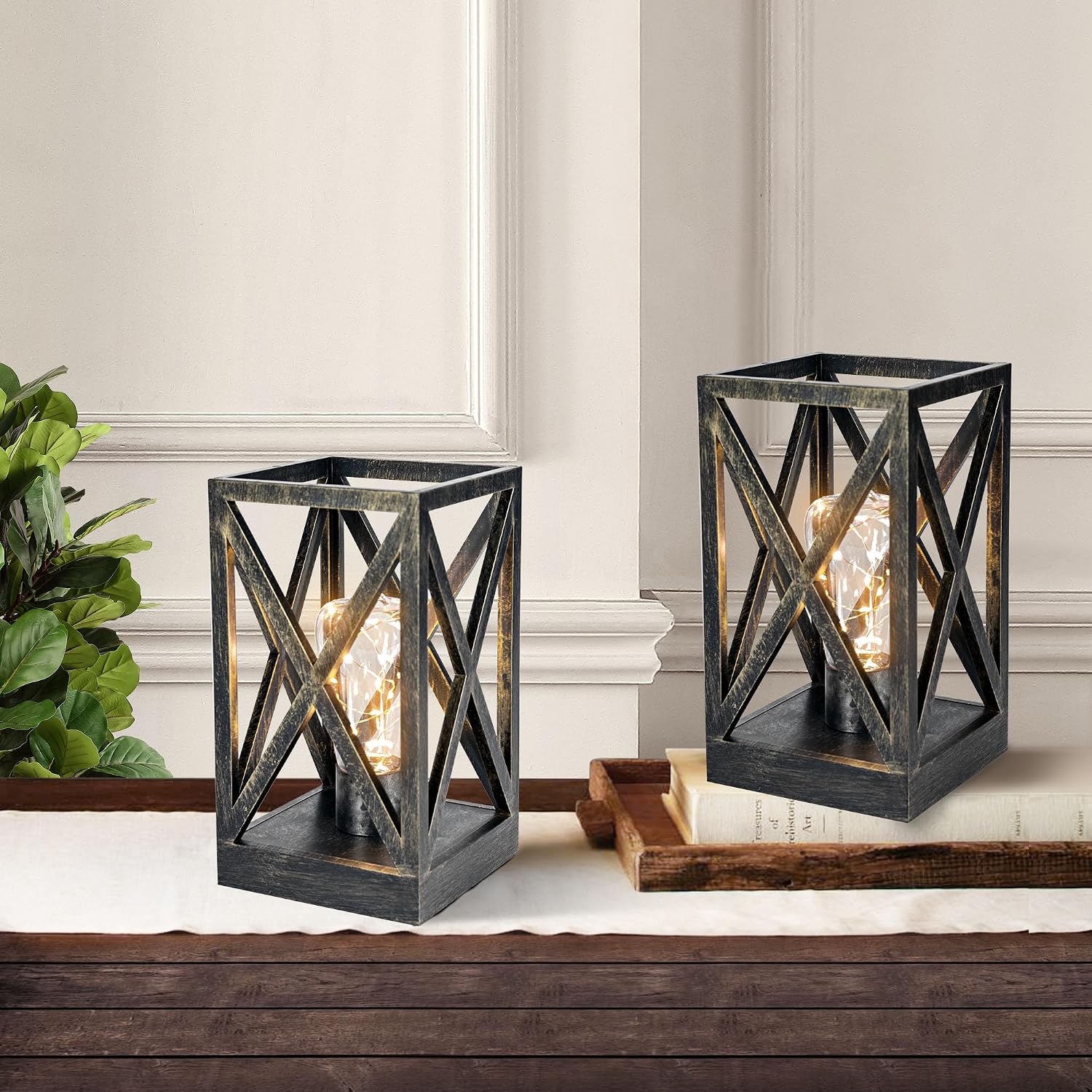WINGBO 2 Pack Retro Battery Powered Table Lamps, Battery Operated Cordless Lamp Set, Portable Nightlight Decorative