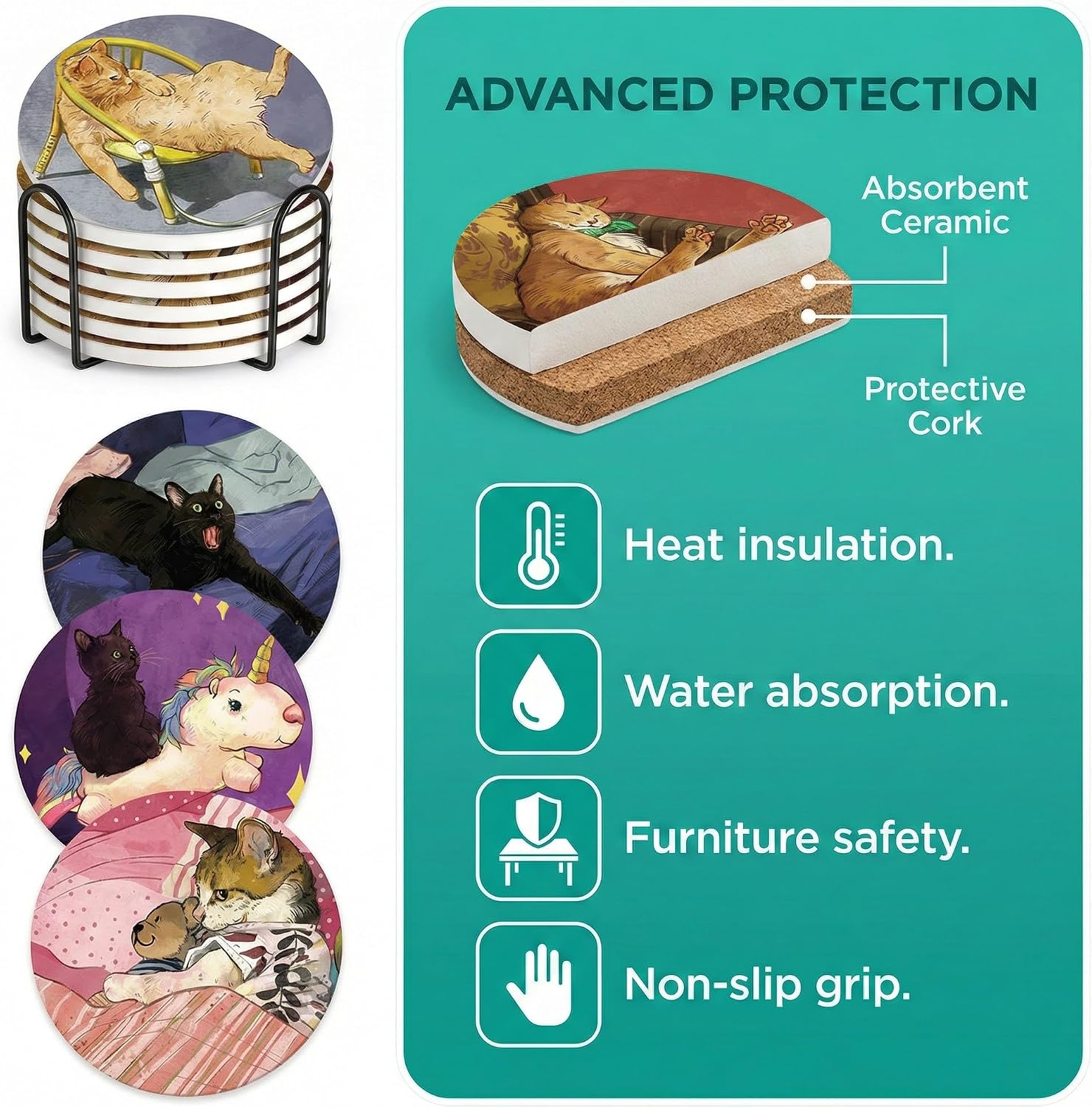 Iron Holder / Coasters Absorbent Ceramic / Set of 6