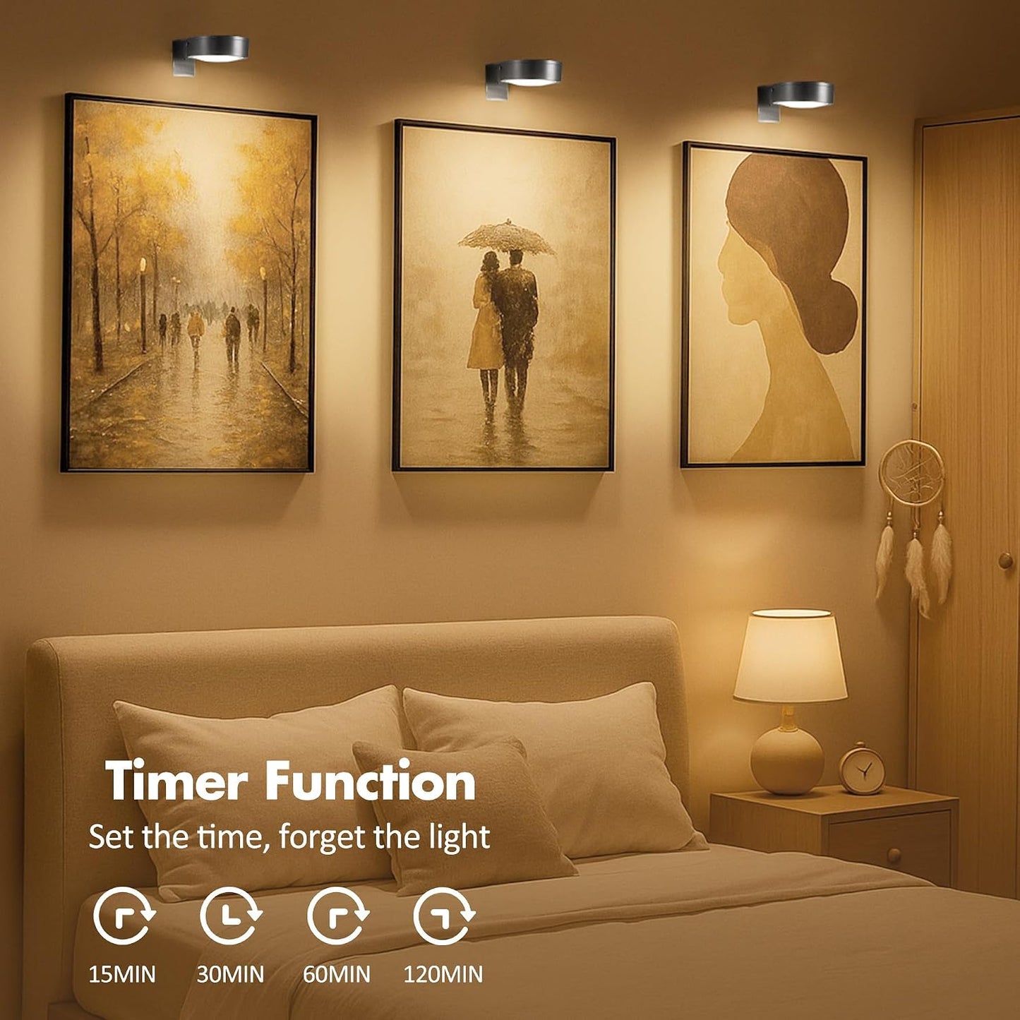 Picture Lights for Wall, Wireless Poster Lights Battery Operated, Black | LED Magnetic Painting Light with Remote