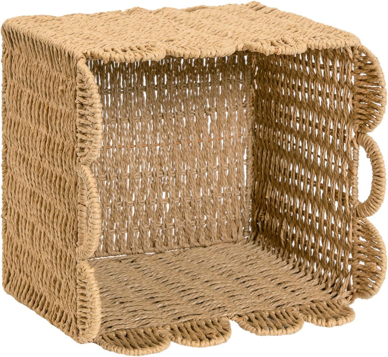 Scalloped Wicker Storage Cubes Basket / 13 x 13 x 13 / Khaki& In&4-pack / Set of 4