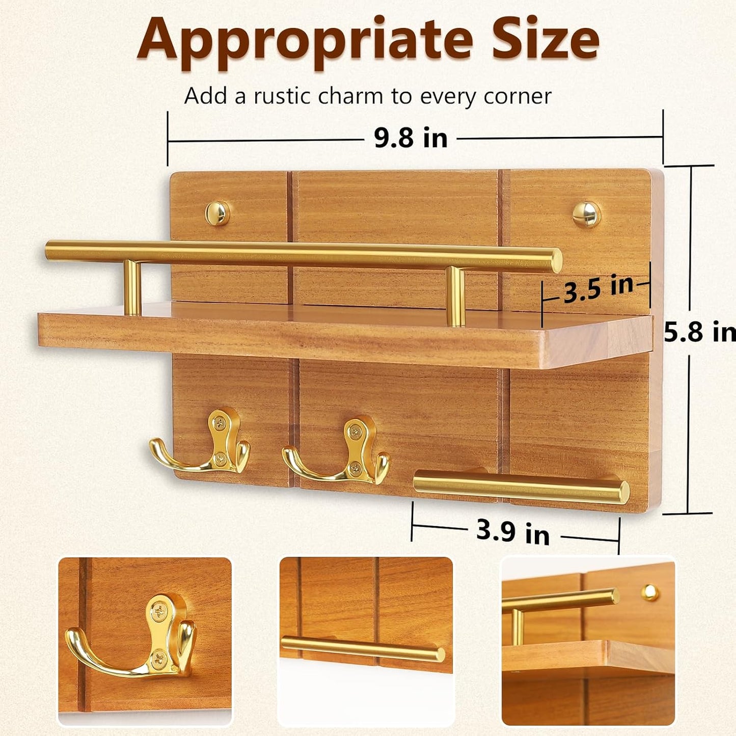 Teak Wood Key Hooks / 9.8 Inch