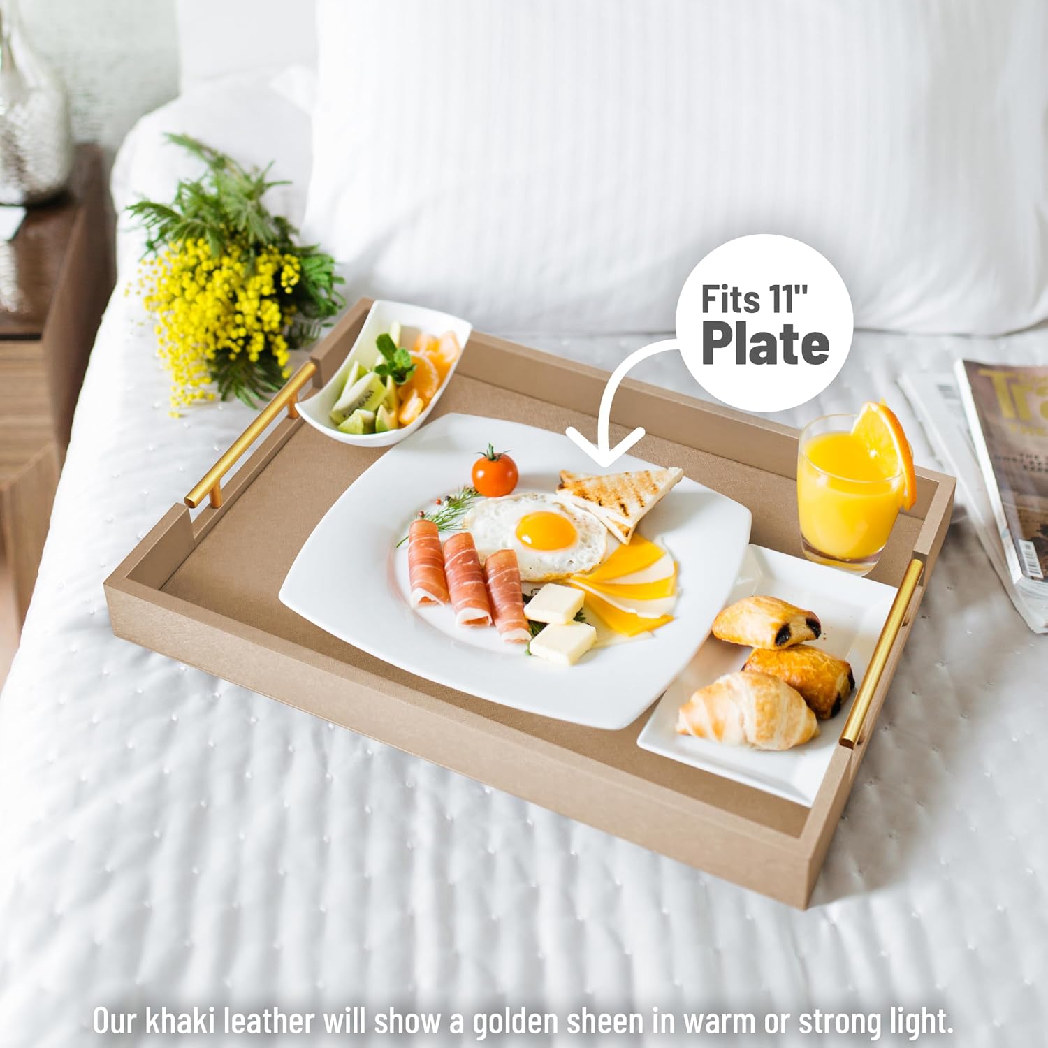 Wood Serving Tray / Patinated Gold / 17 x 12 x 1.8