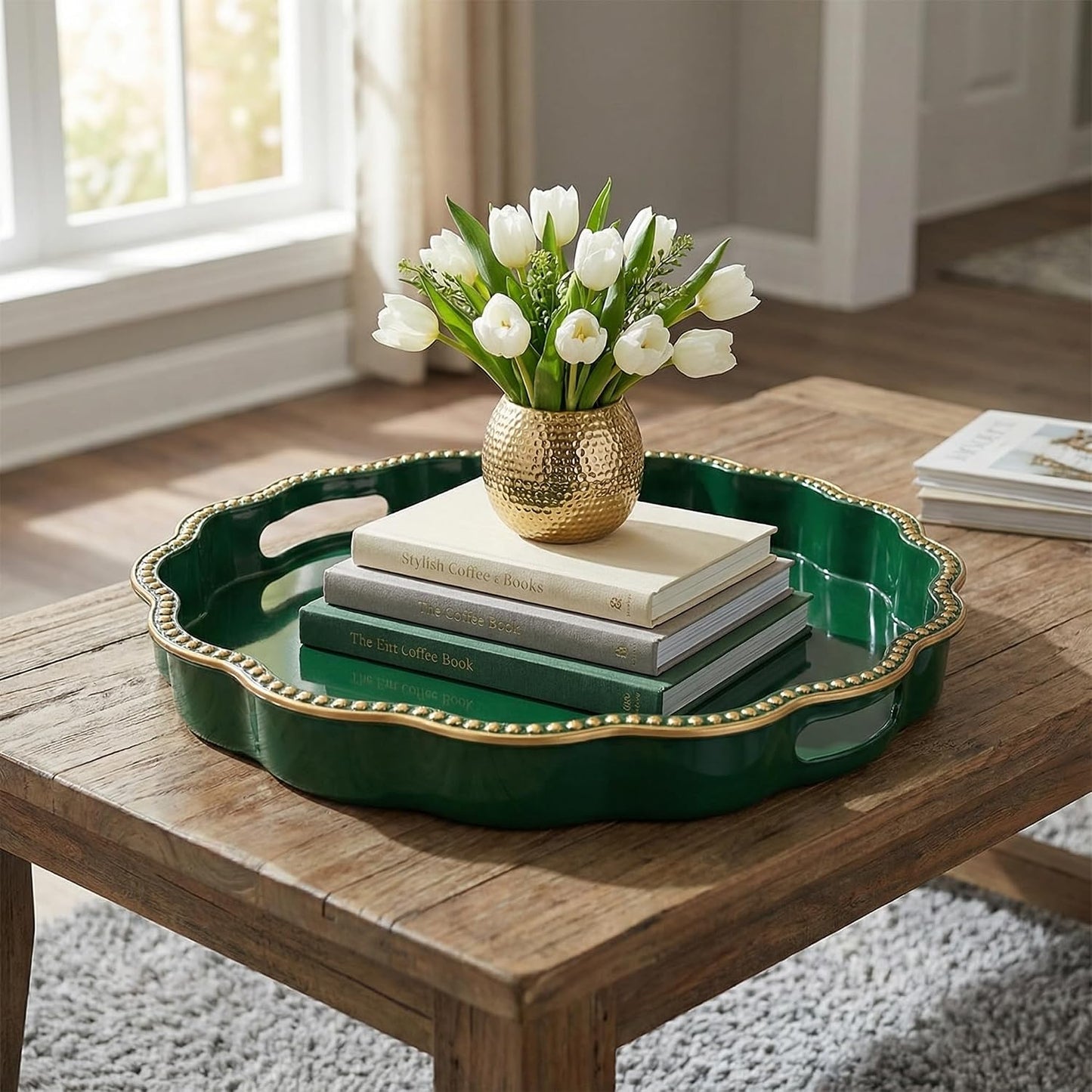 Green Decorative Tray / Green Wavy / 13 x 13 / Wavy Scallop