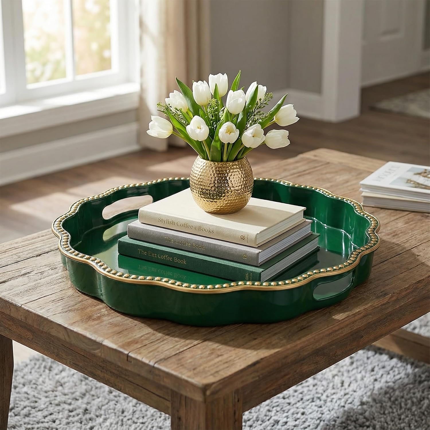 Green Decorative Tray / Green Wavy / 13 x 13 / Wavy Scallop