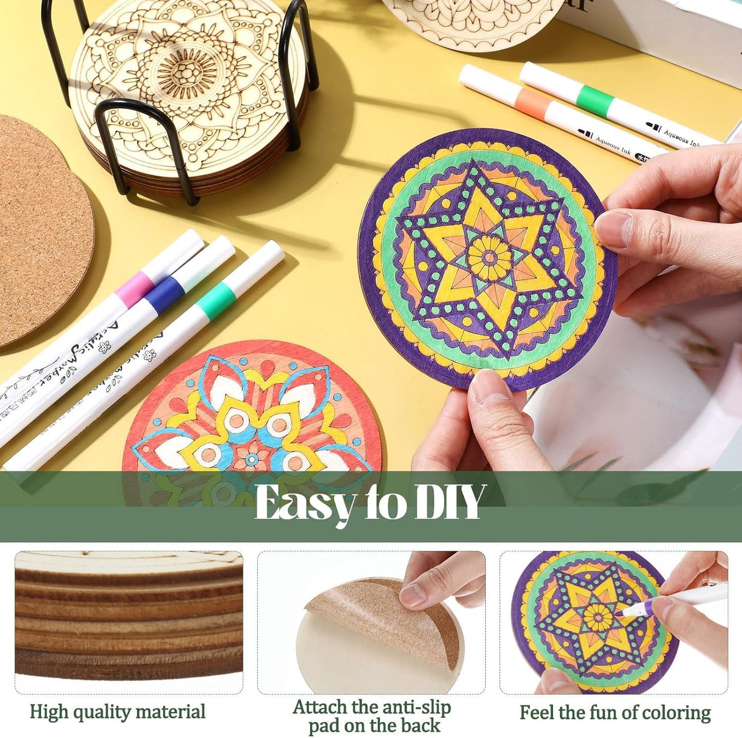 Wooden Coasters Painting Kit / Mandala / Set of 45