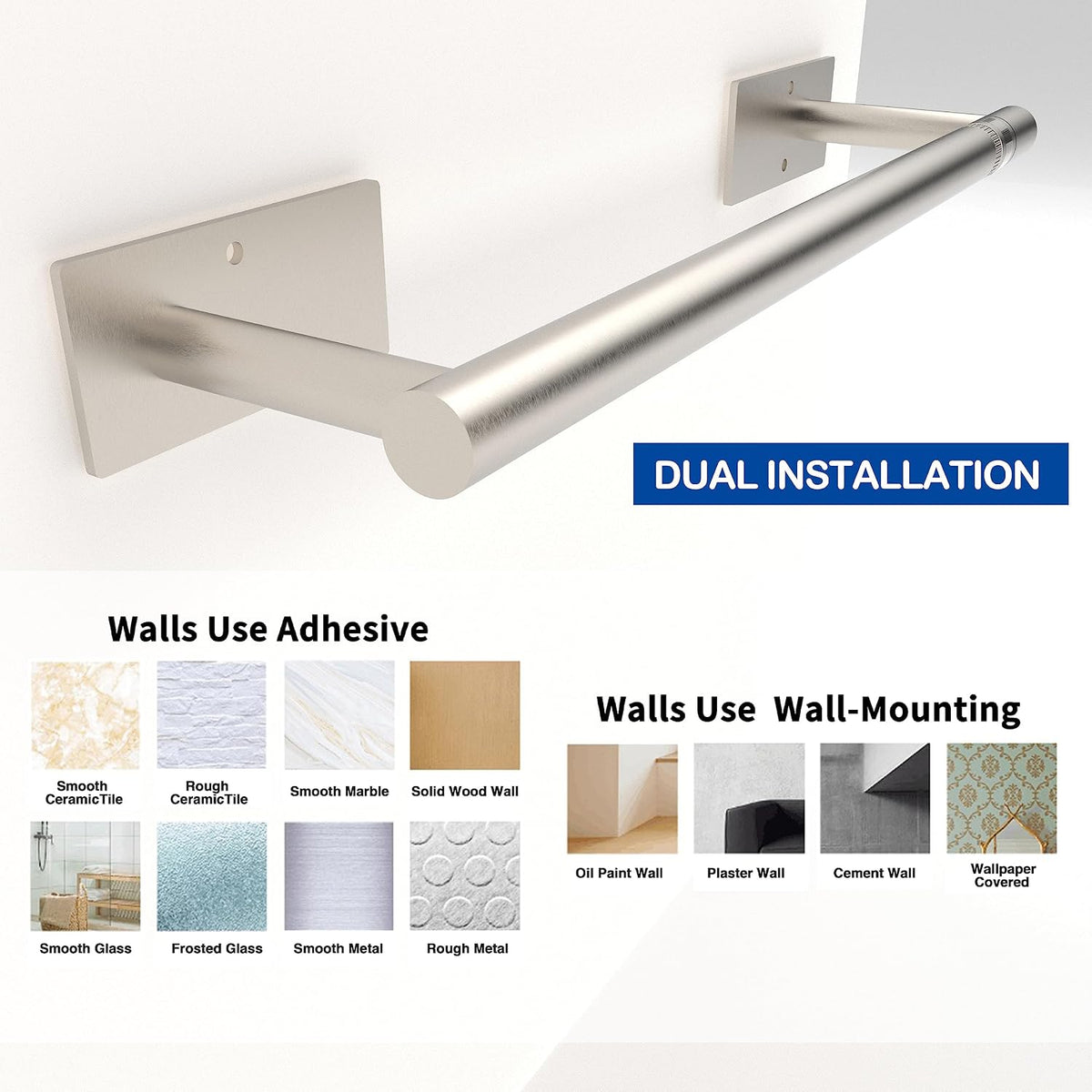 RUACQ Paper Towel Holder Under Cabinet, Wall Mounted or Adhesive Stainless Steel Paper Towel Holder,Square Base Paper
