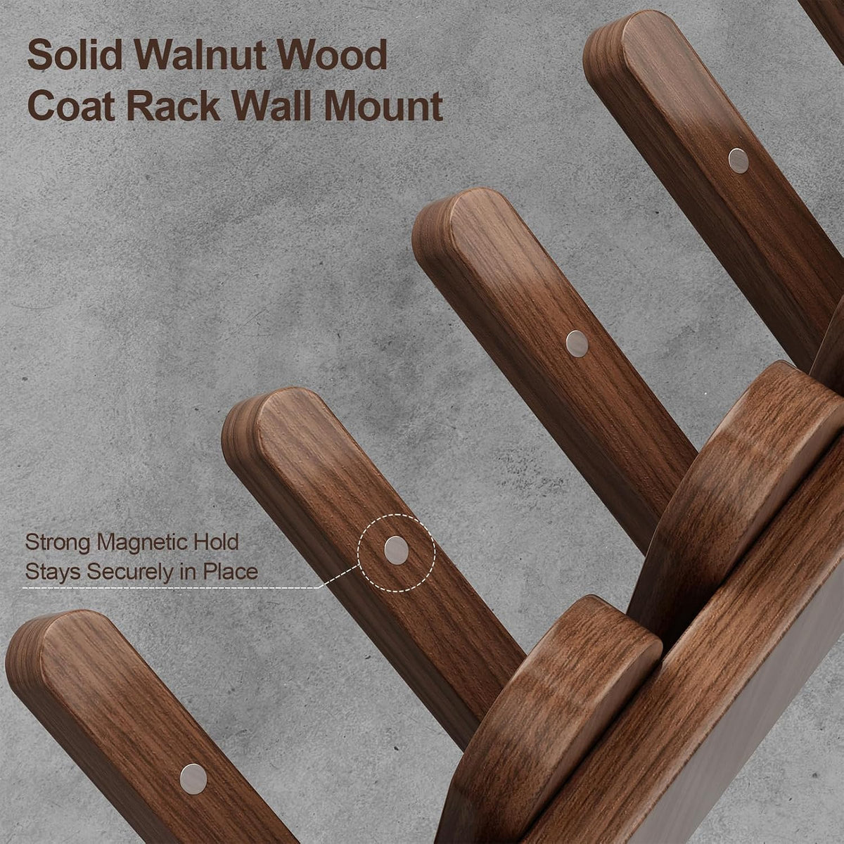 Walnut Wood Coat Rack Wall Mount,16.5" Wall Mounted Coat Rack with 8 Retractable Hangers,Heavy Duty Coat Hooks for