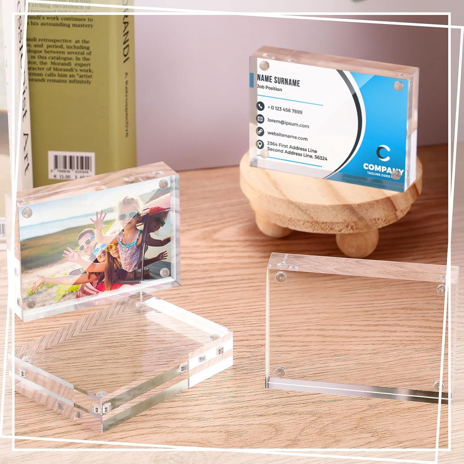 Xuhal 12 Pcs Acrylic Business Card Frame 2.5 x 3.5 Inch Picture Frames | 20mm Thickness Frameless, Clear Double Sided