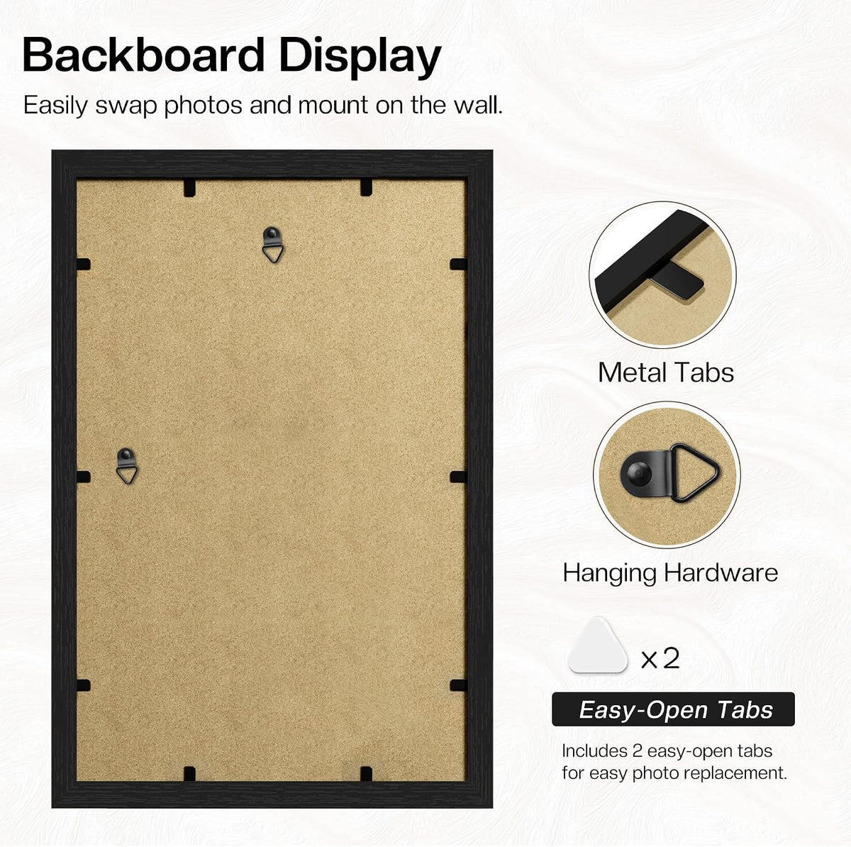 11x17 Picture Frame 3 Pack, Wall Mount Display, Black Wood Grain | Fits 11x17 Photos or Posters, Clear Shatterproof