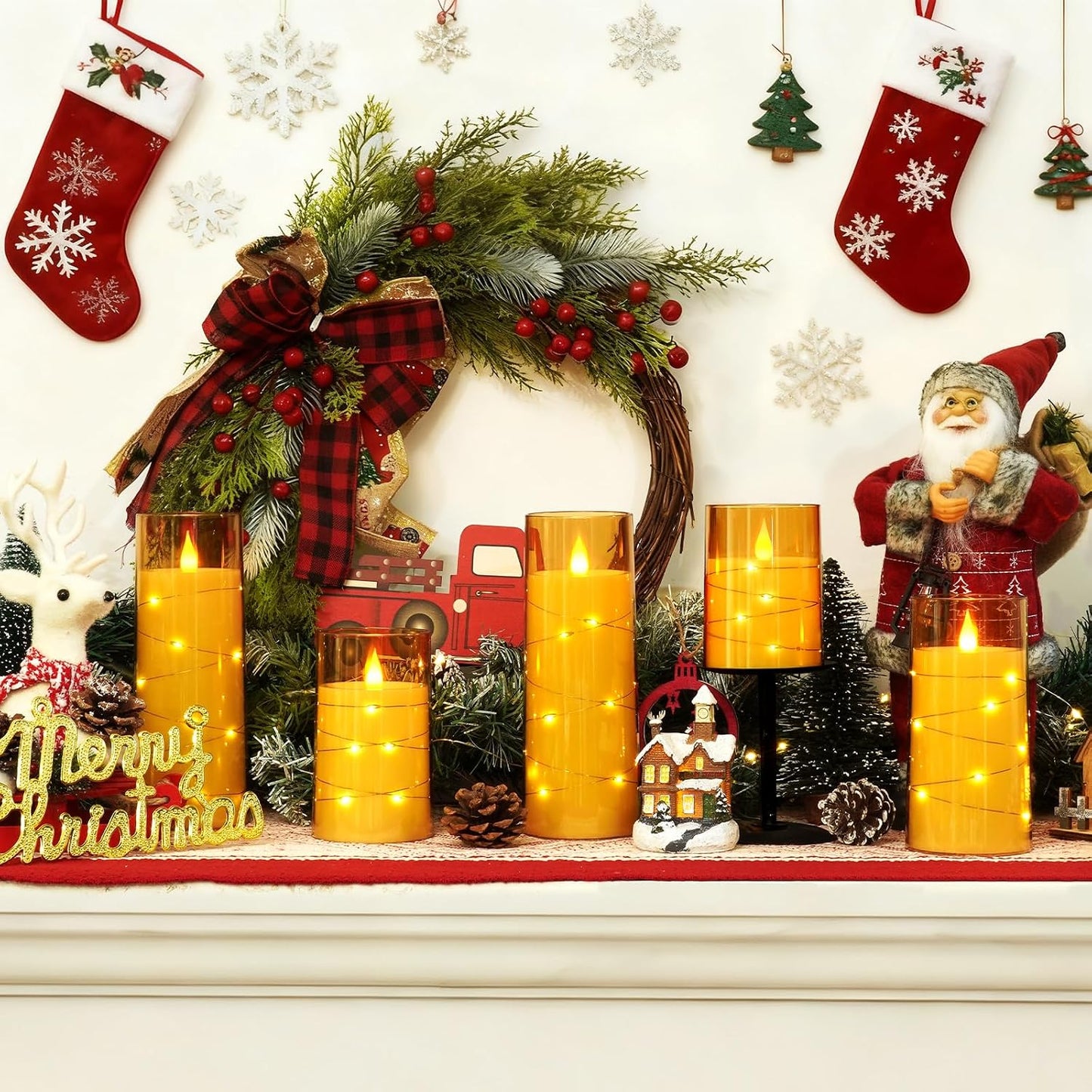 Homemory Acrylic Flameless Candles with Embedded Star String Fairy Lights, Battery Operated Candle, LED Candles, Fake