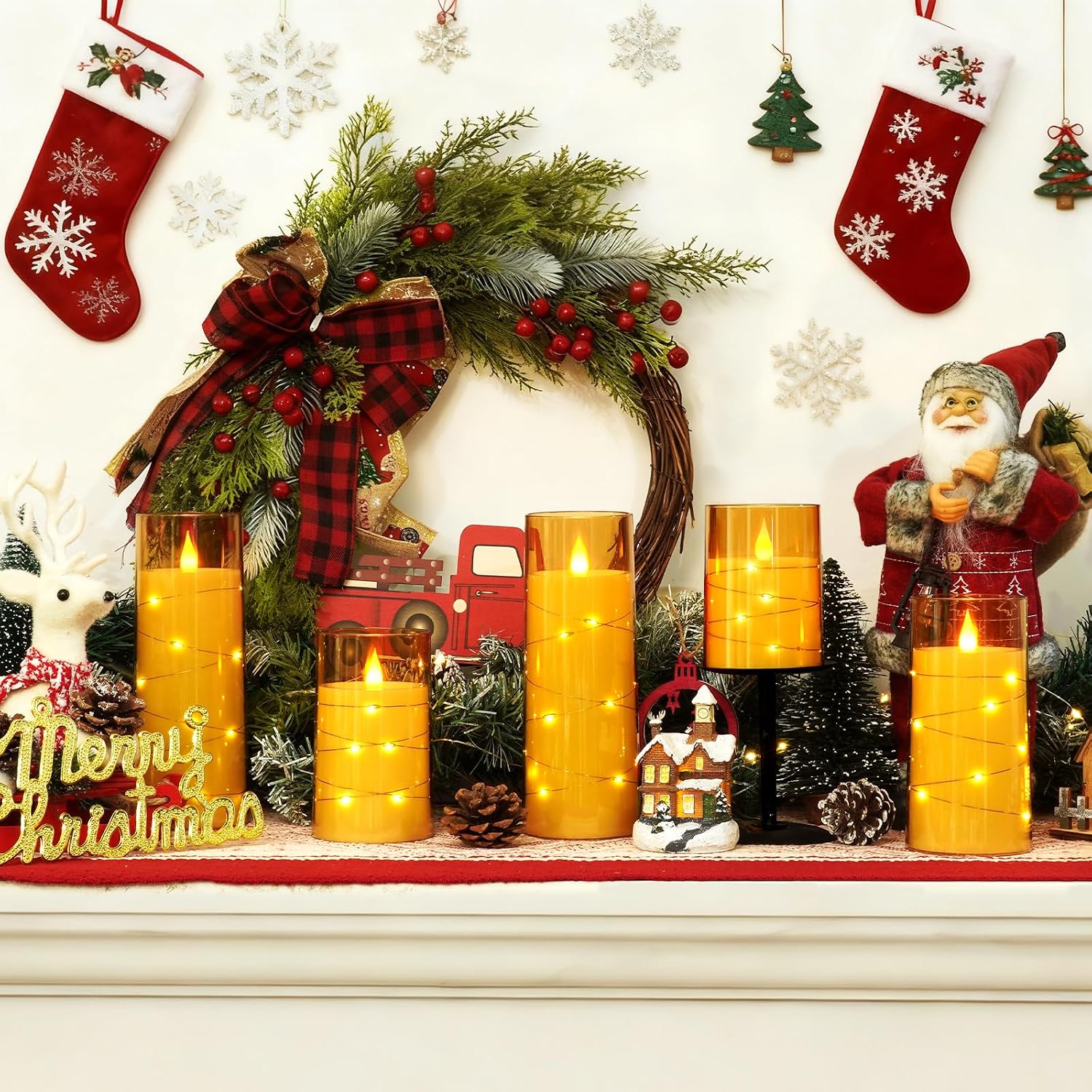 Homemory Acrylic Flameless Candles with Embedded Star String Fairy Lights, Battery Operated Candle, LED Candles, Fake