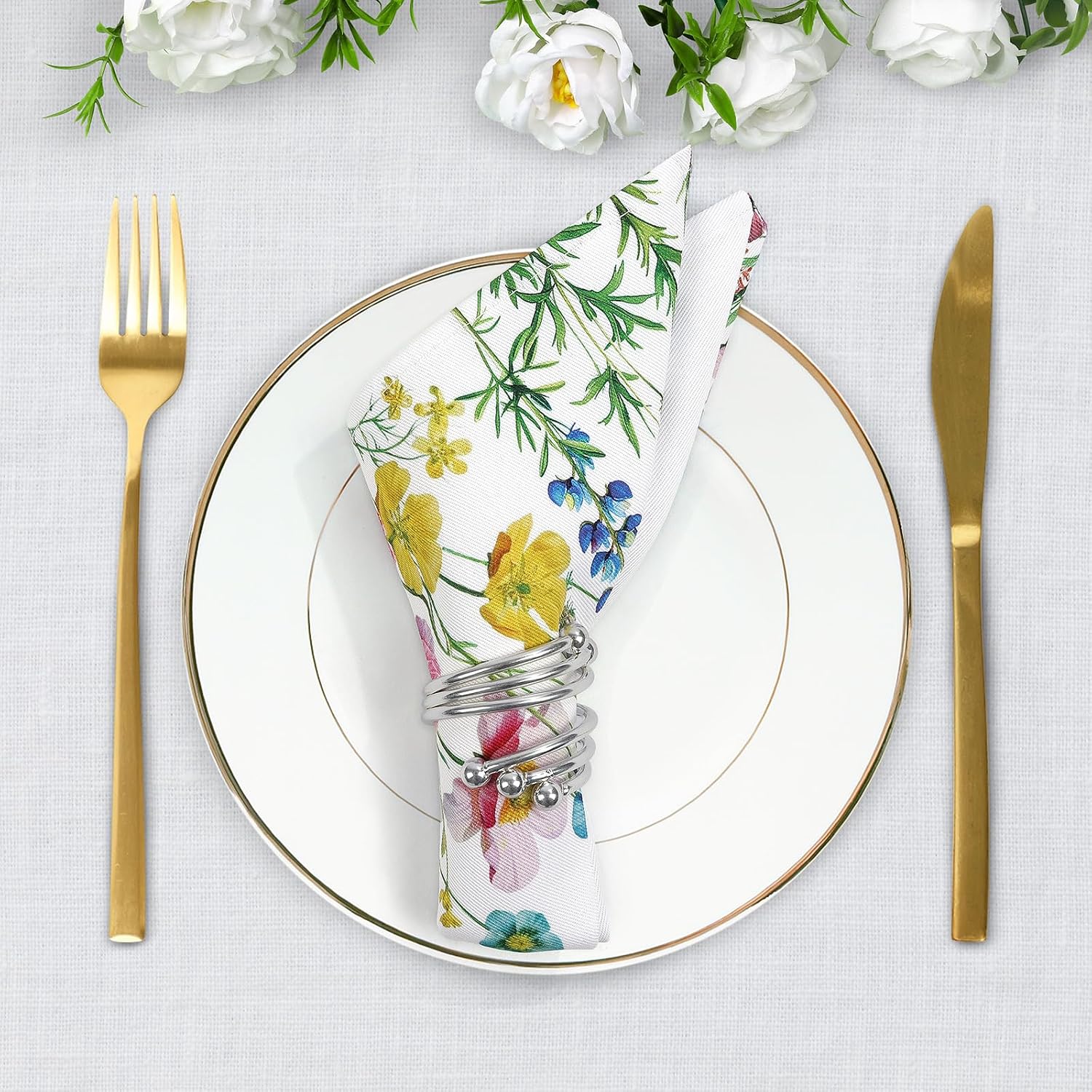 Wildflower Butterfly Cotton Cloth Napkins, 18×18 in, Set of 12 | Washable Cotton Dinner Napkins with Wildflower
