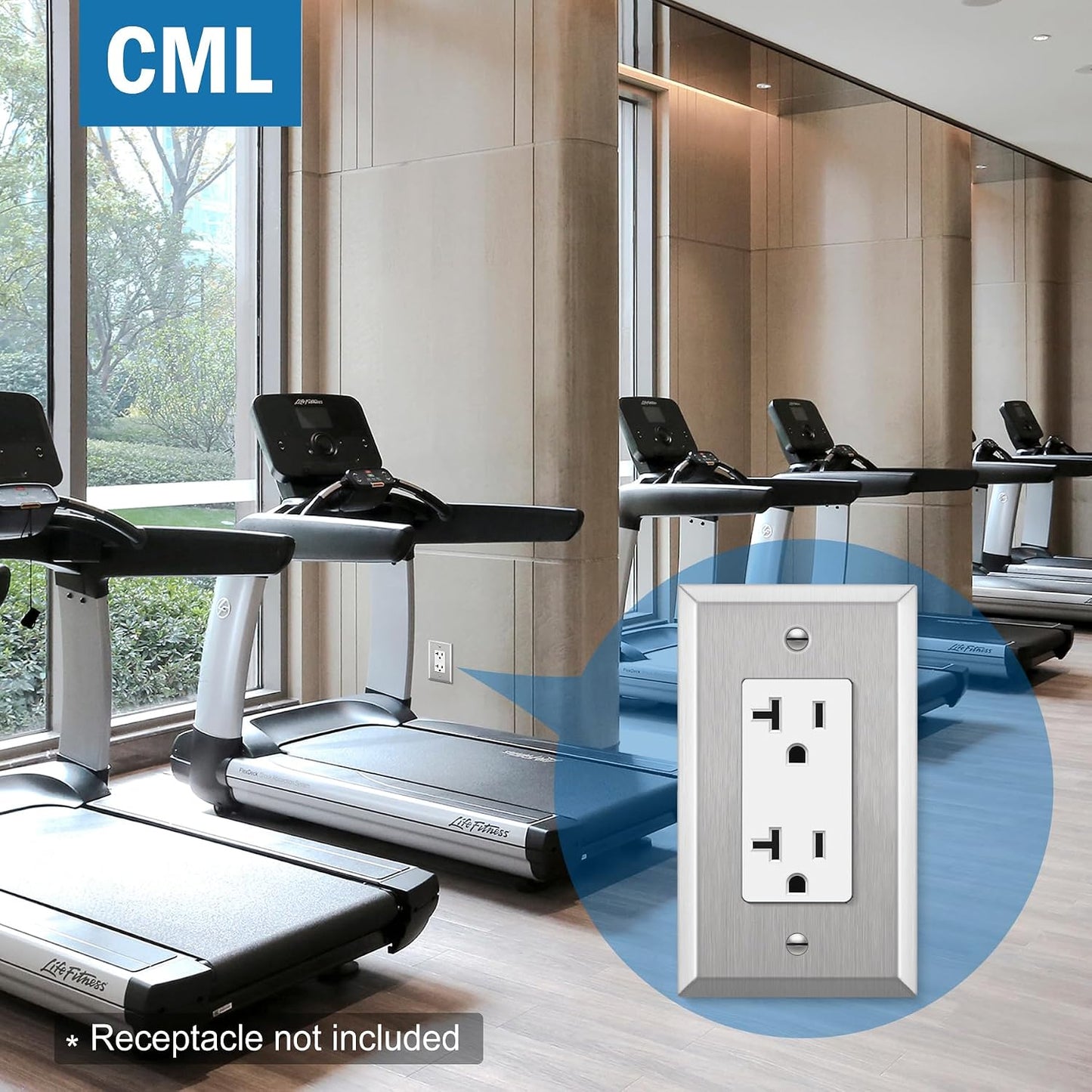 CML 20 Pack 1-Gang Decorator Metal Wall Plate, Standard Size, Silver | Stainless Steel Outlet Receptacle Covers &