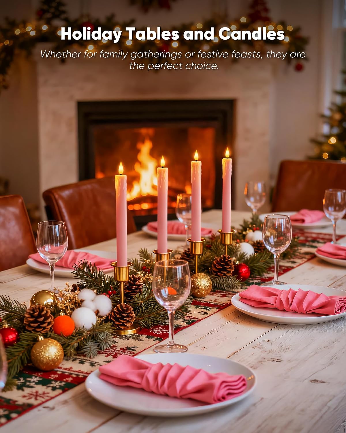 Homemory 6 Pcs Real Wax Pink Flameless Taper Candles with Remote Timer, 9.6 Inches LED Fake Candlesticks, LED Candle