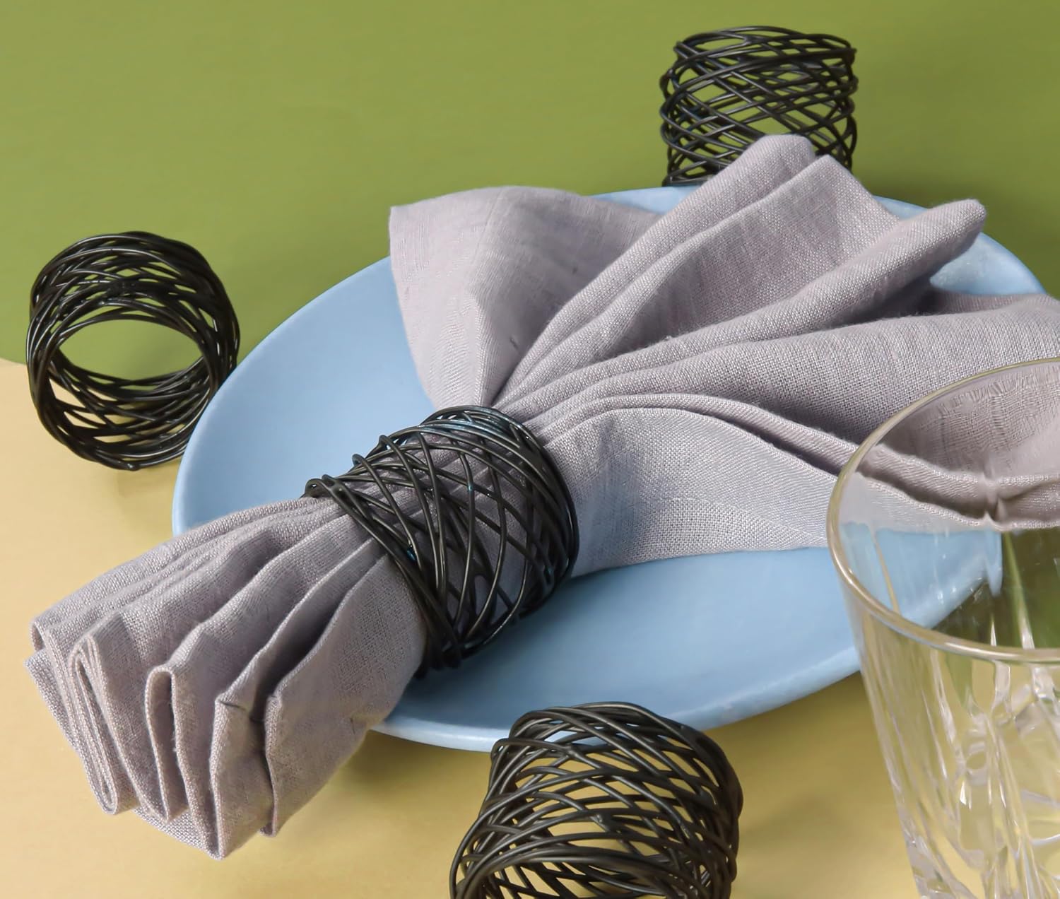 Alpha Living Home Black Metal Napkin Rings Set of 12, Matte Mesh | Rust-resistant metal, 2x2x1.5 in each, fits cloth &