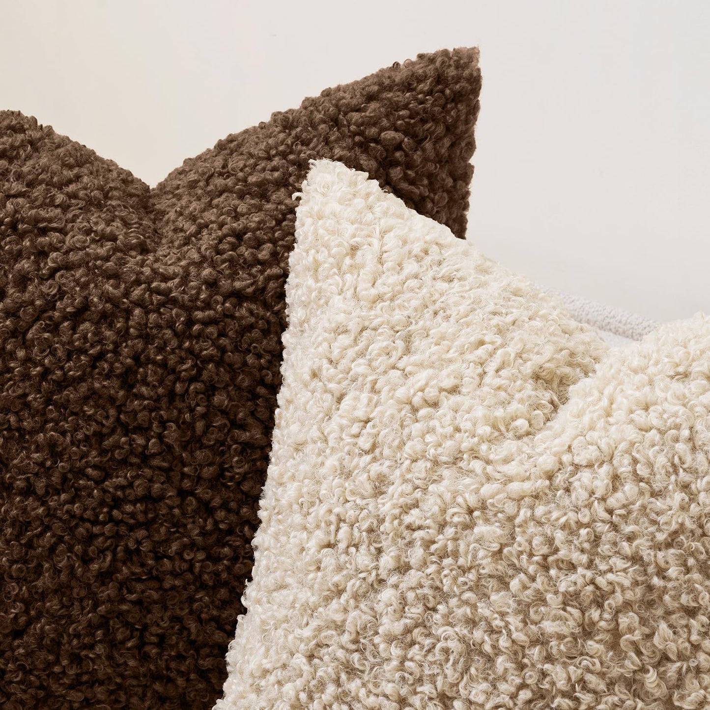 Faux Fur Throw Pillow Covers Boucle Neutral Decorative Sherpa Fuzzy / 18 x 18 / Chestnut / Set of 2