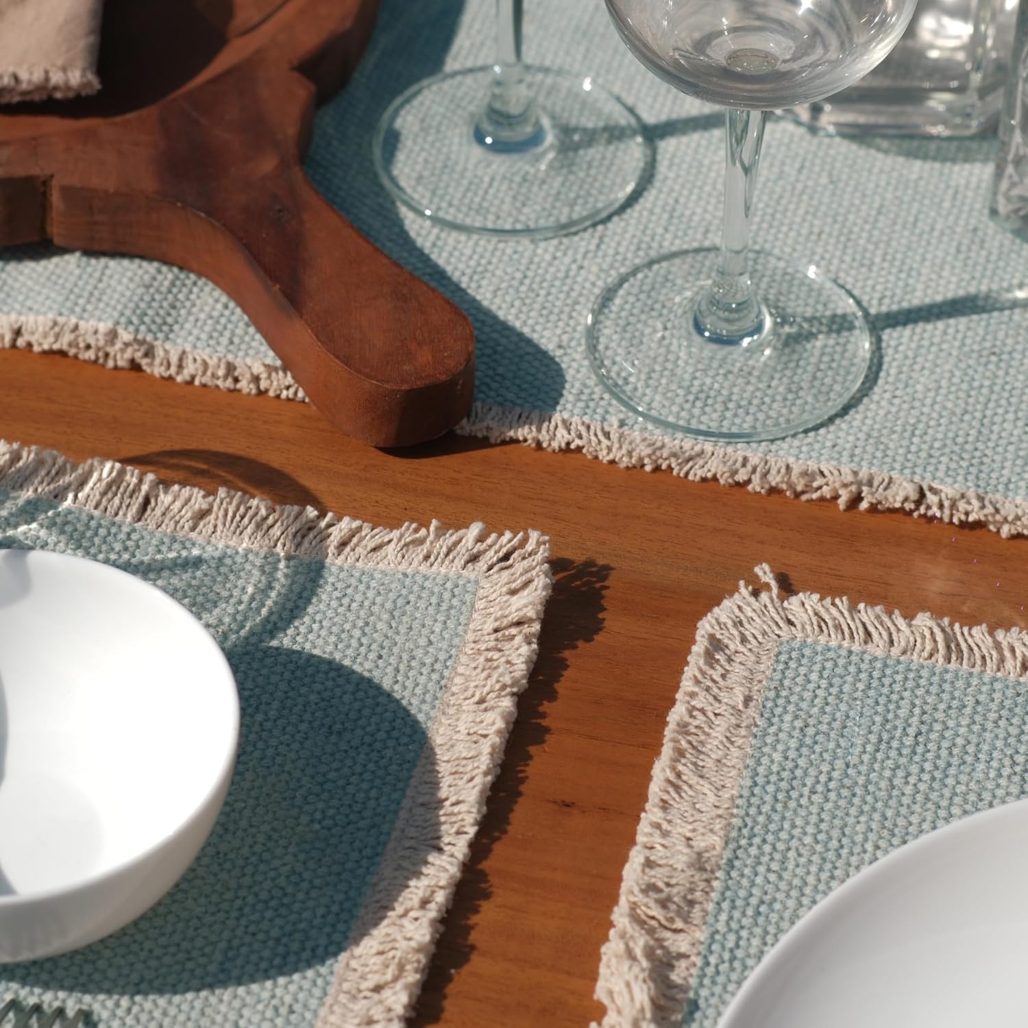 Hausattire Cotton Frayed Placemats Set of 6 Dining Table 14x14 Inch | Rustic Vintage Boho Washable Easter Placemat for