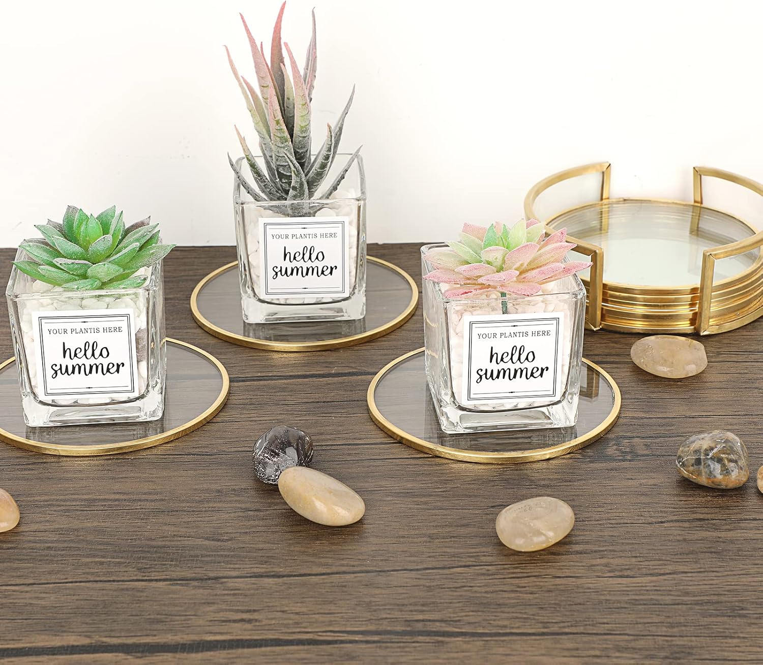 Holder / Golden Brass Coasters for Drinks Glass Cup Coaster Set Modern Coaster / Round / Set of 8