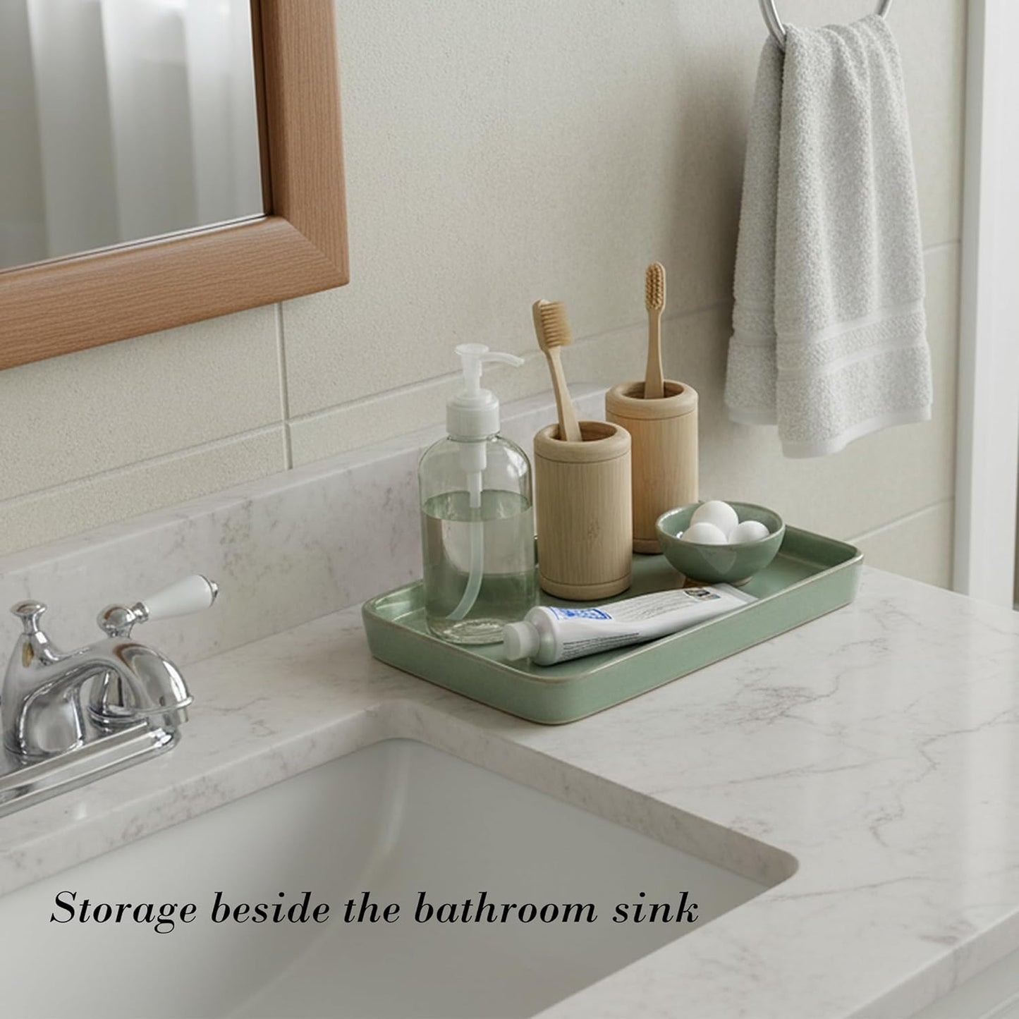 Bathroom Vanity Tray for Countertop- Ceramic Decorative / Kiln-transformed Green-1 Pc / 10 x 6 x 1