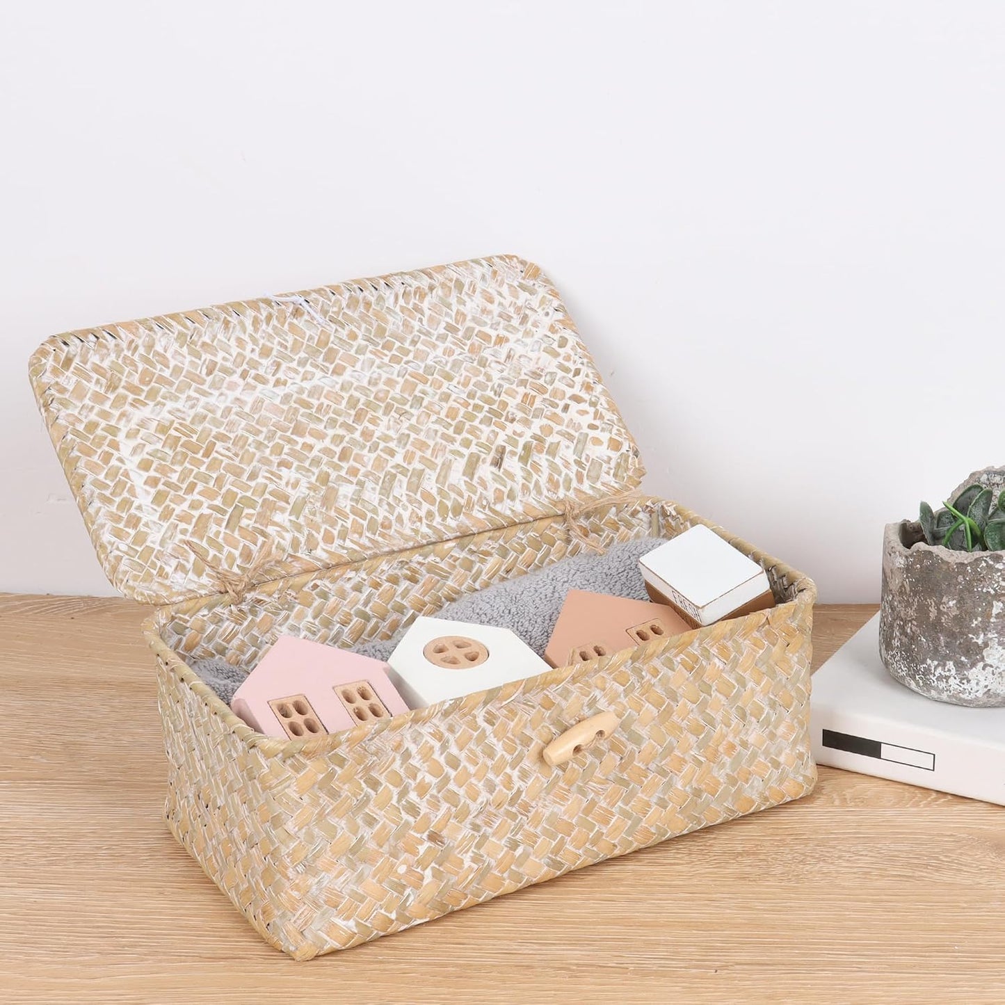 FEIALNDUO Wicker Shelf Baskets / Small / Whitewash