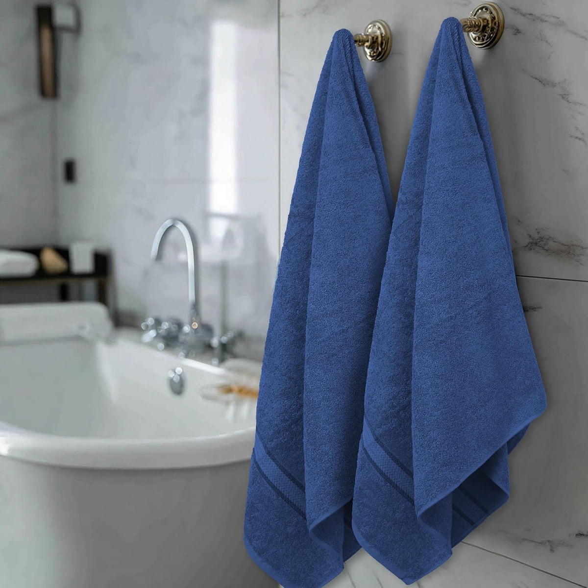 COTTON CRAFT Ultra Soft Bath Towels - 4 Pack 100% Cotton Large 30x54 inches | Oversized 580 GSM Absorbent Blue Bath