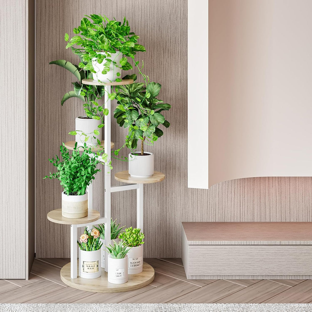 INGIORDAR 5 Tier Plant Stand Indoor Corner Tiered Holder Shelf Display Rack | Multiple Plants with MDF Top Board Metal