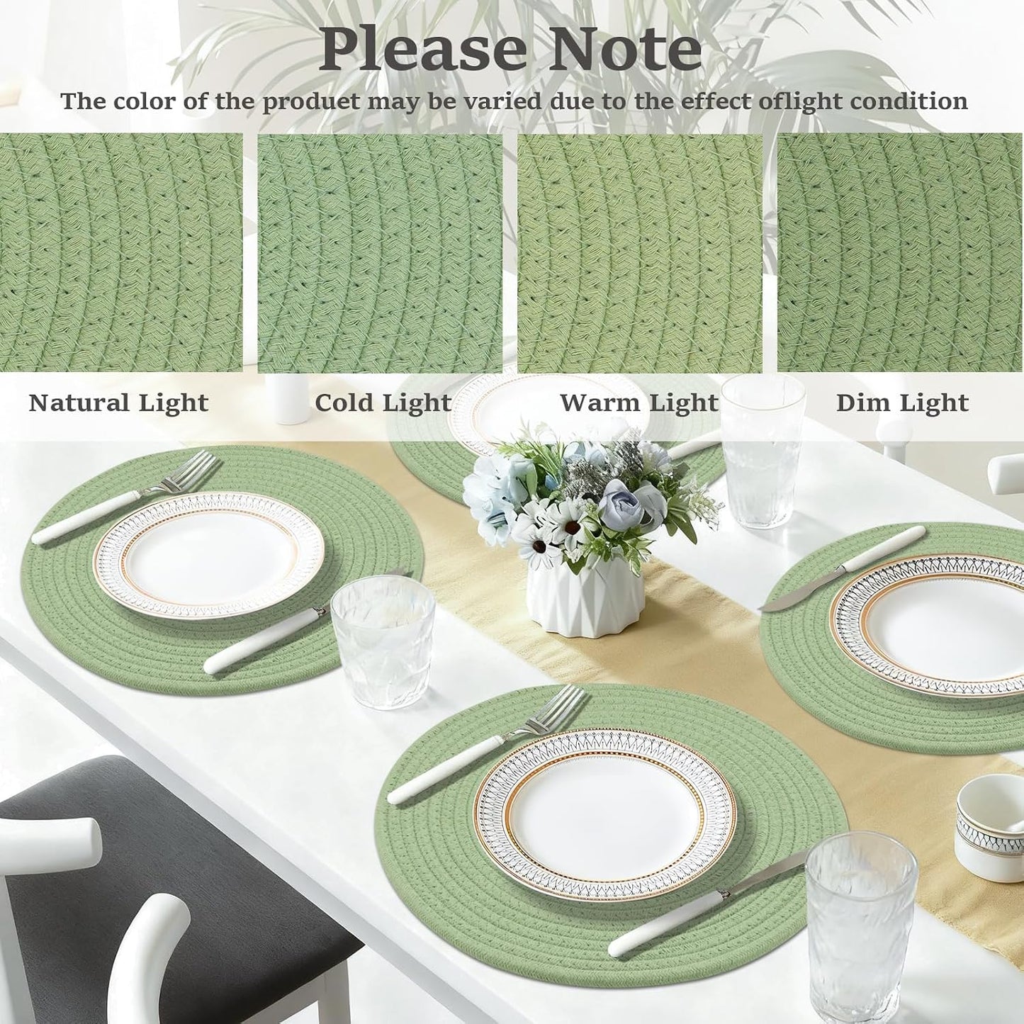 Round Placemats Set of 6, Cotton Rope Woven Table Mats, Hot Pads for Kitchen, Non Slip Heat Resistant Place Mats, 13