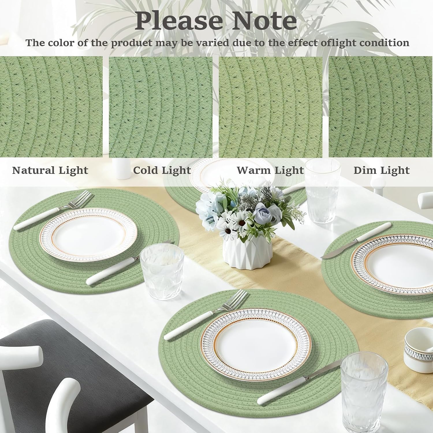 Round Placemats Set of 6, Cotton Rope Woven Table Mats, Hot Pads for Kitchen, Non Slip Heat Resistant Place Mats, 13