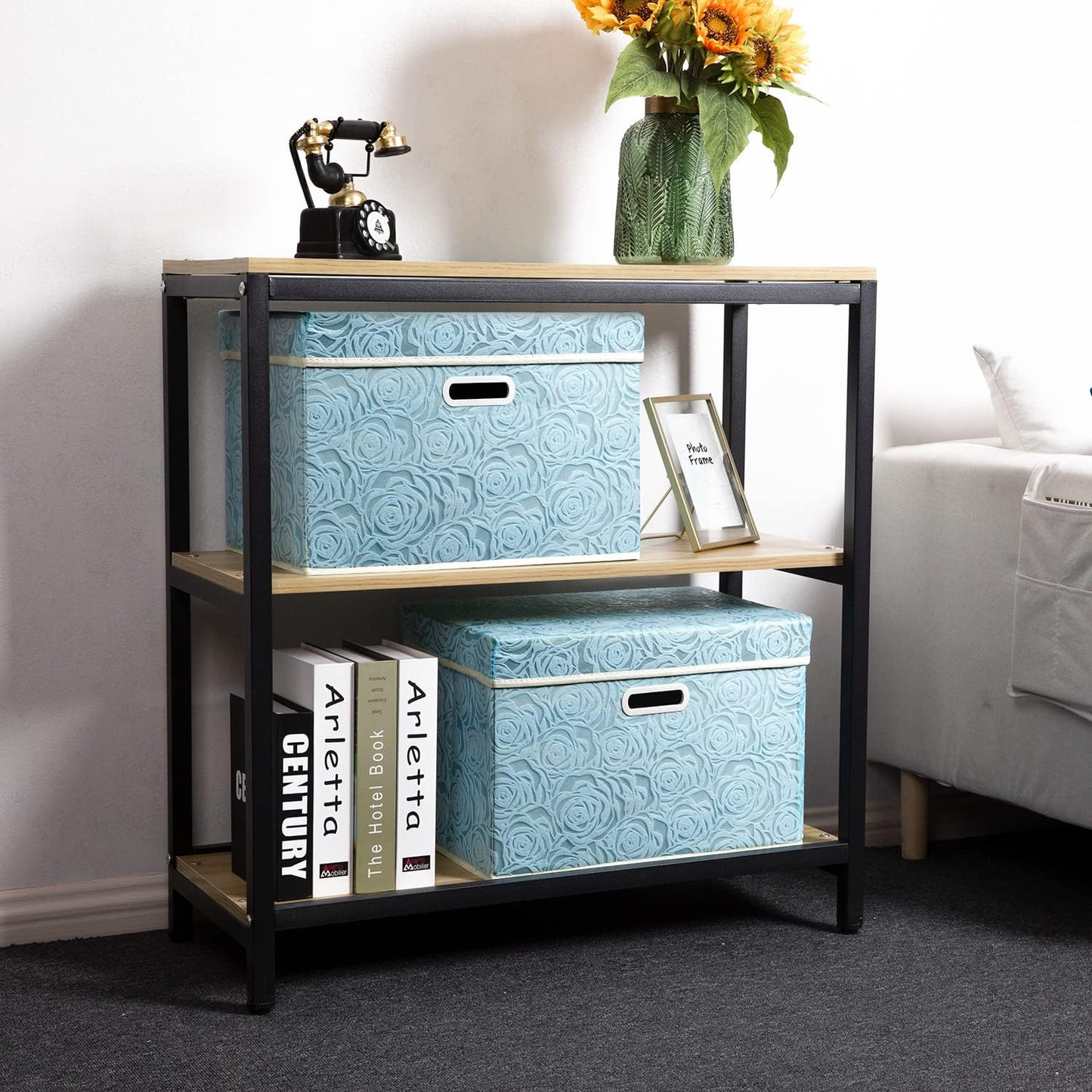 Lid Fabric Decorative Storage Bins Box Organizer Container Basket / Blue / Large