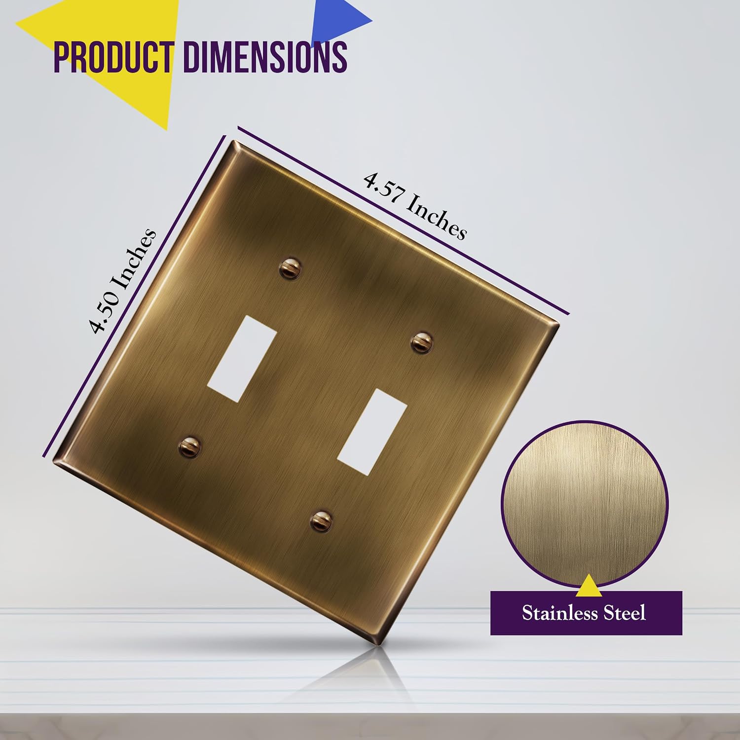 ENERLITES Double Toggle Light Switch Metal Cover Plate, Stainless Steel Wall Plate, Standard Size 2-Gang 4.50" x 4.57"
