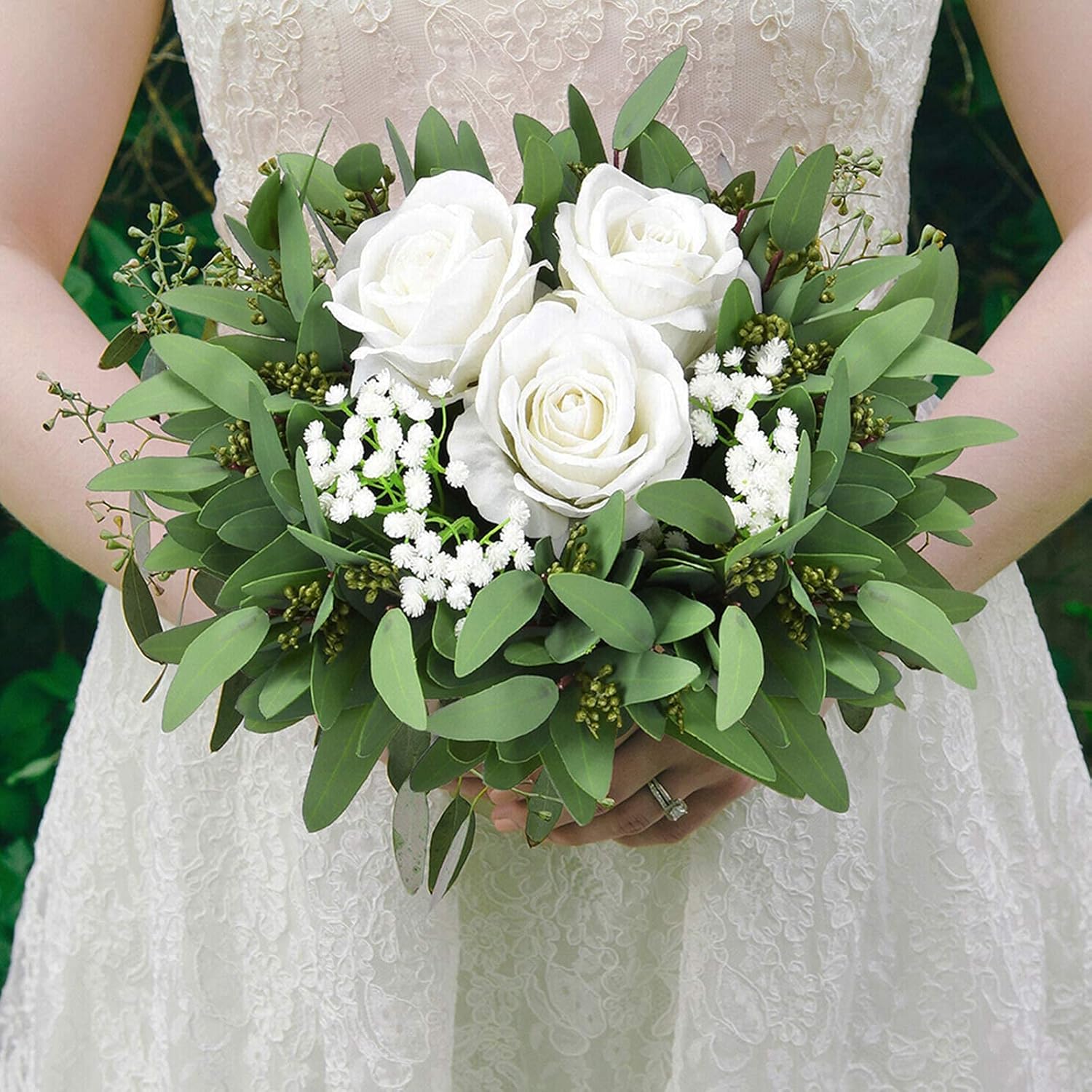 Seeds Artificial Seeded Leaves Branches Greenery / Green - Eucalyptus Stems / 13 Inch / Set of 8