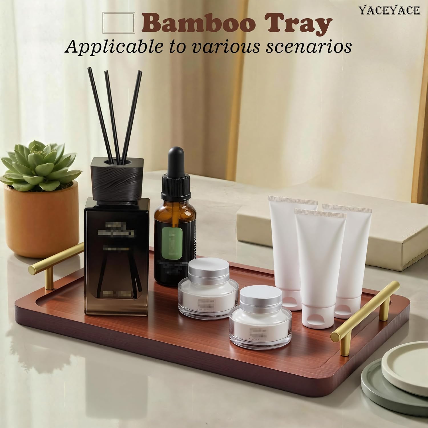 Wood Trays / Small Wooden Tray for Ottoman / Dark Bamboo / 12 x 7.5 x 1.8