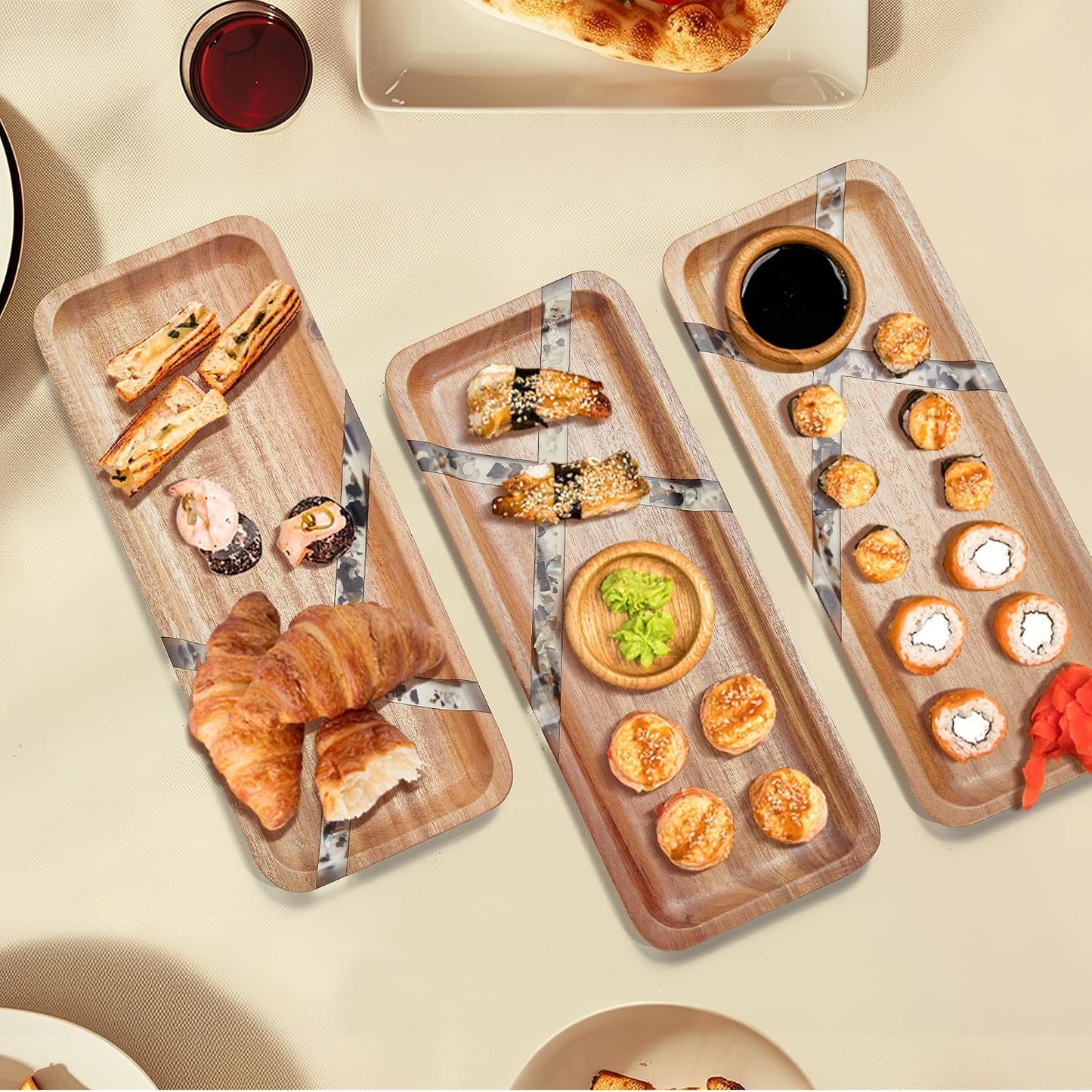 Resin Inlay Acacia Wood Trays / Resin 14"* / 14 x 5.5 / Set of 3