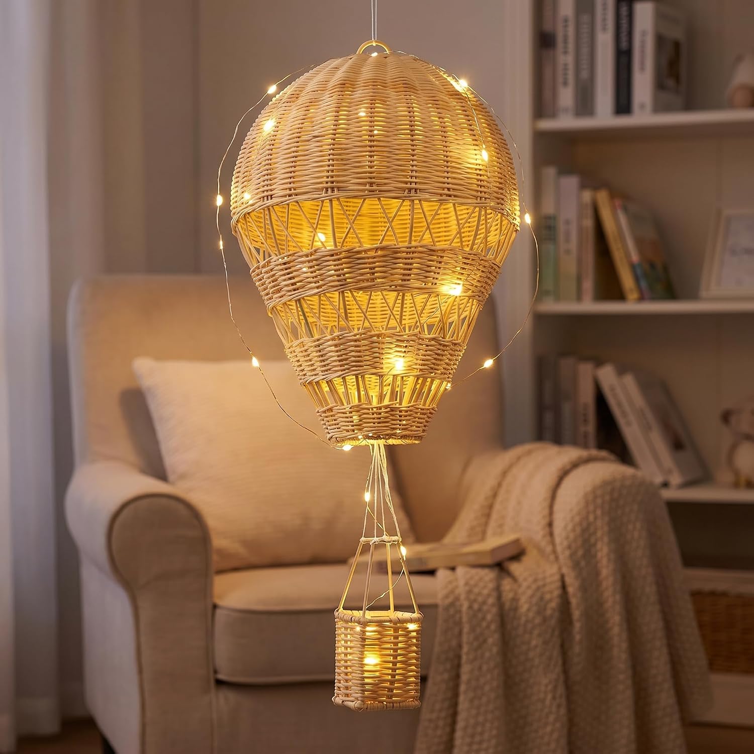 Rattan Woven Hot Air Balloon Decor Delicate Kids Room Rattan Craft / Natural