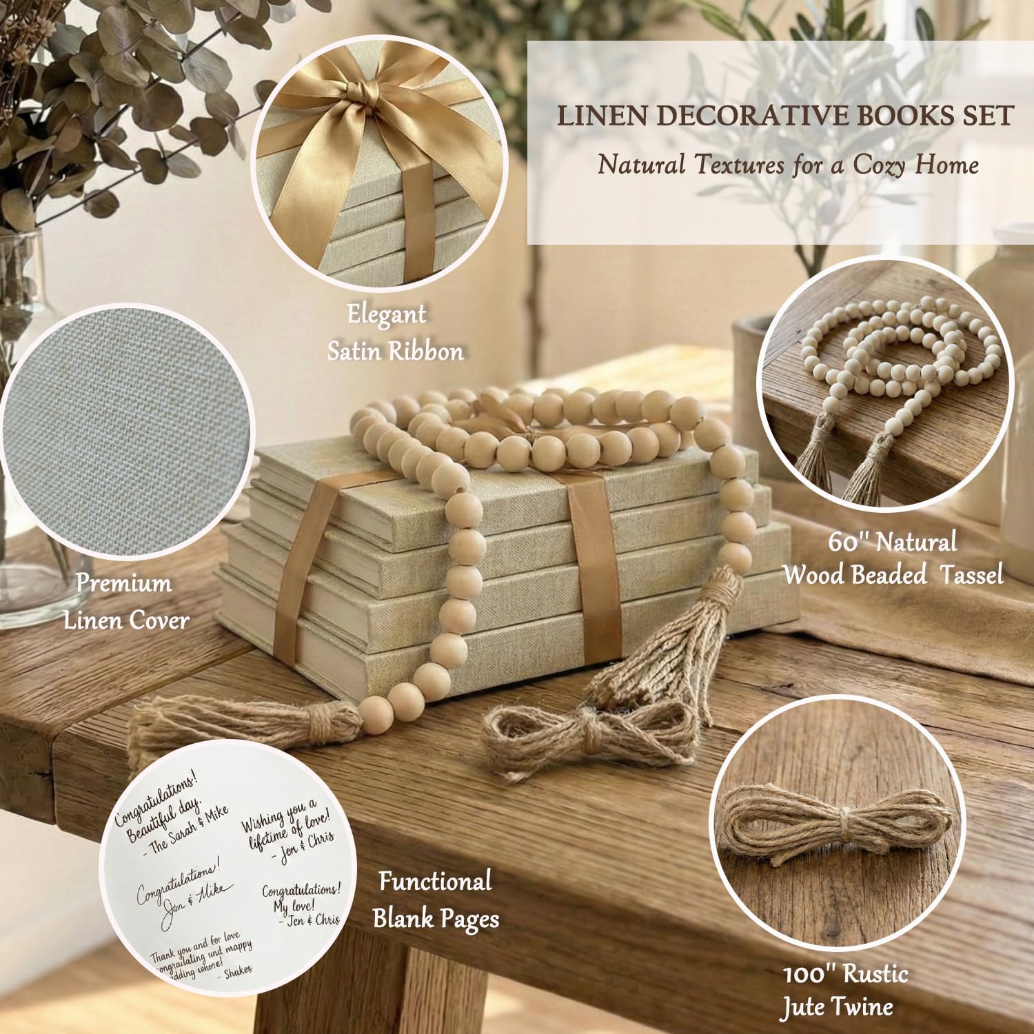 Wood Bead Garland / Beige / Set of 4