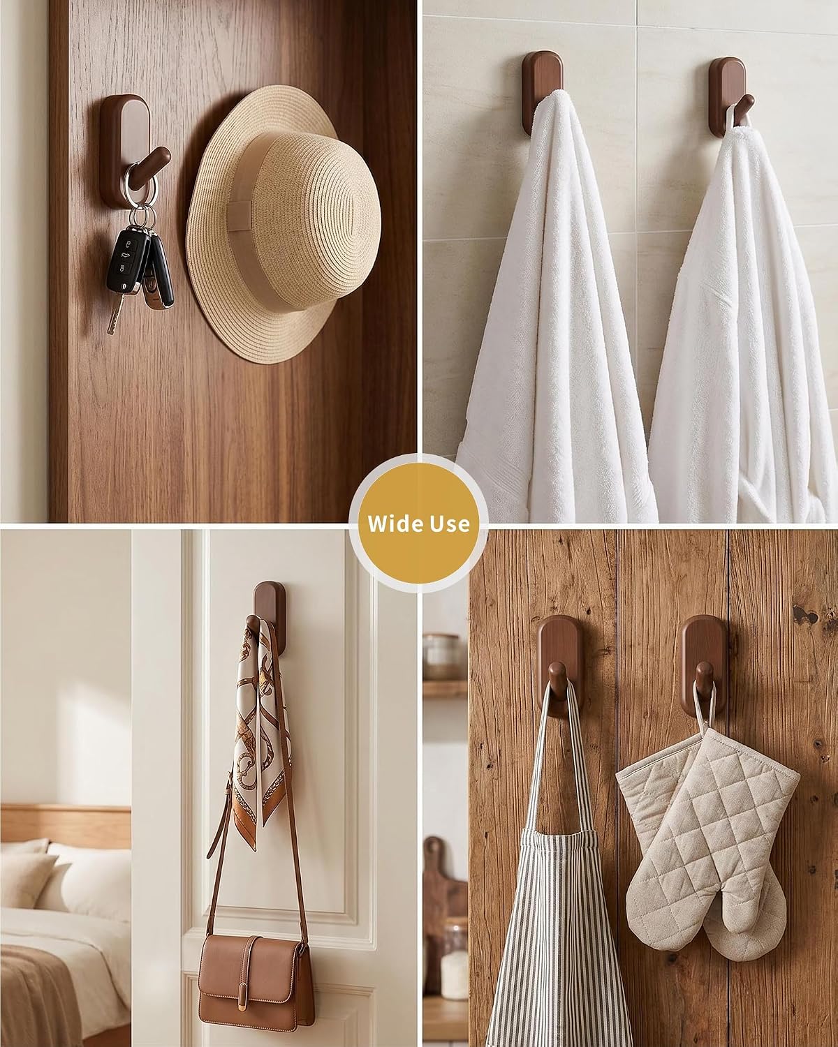 Wooden Wall Hooks for Hanging / Dark Walnut / Set of 4